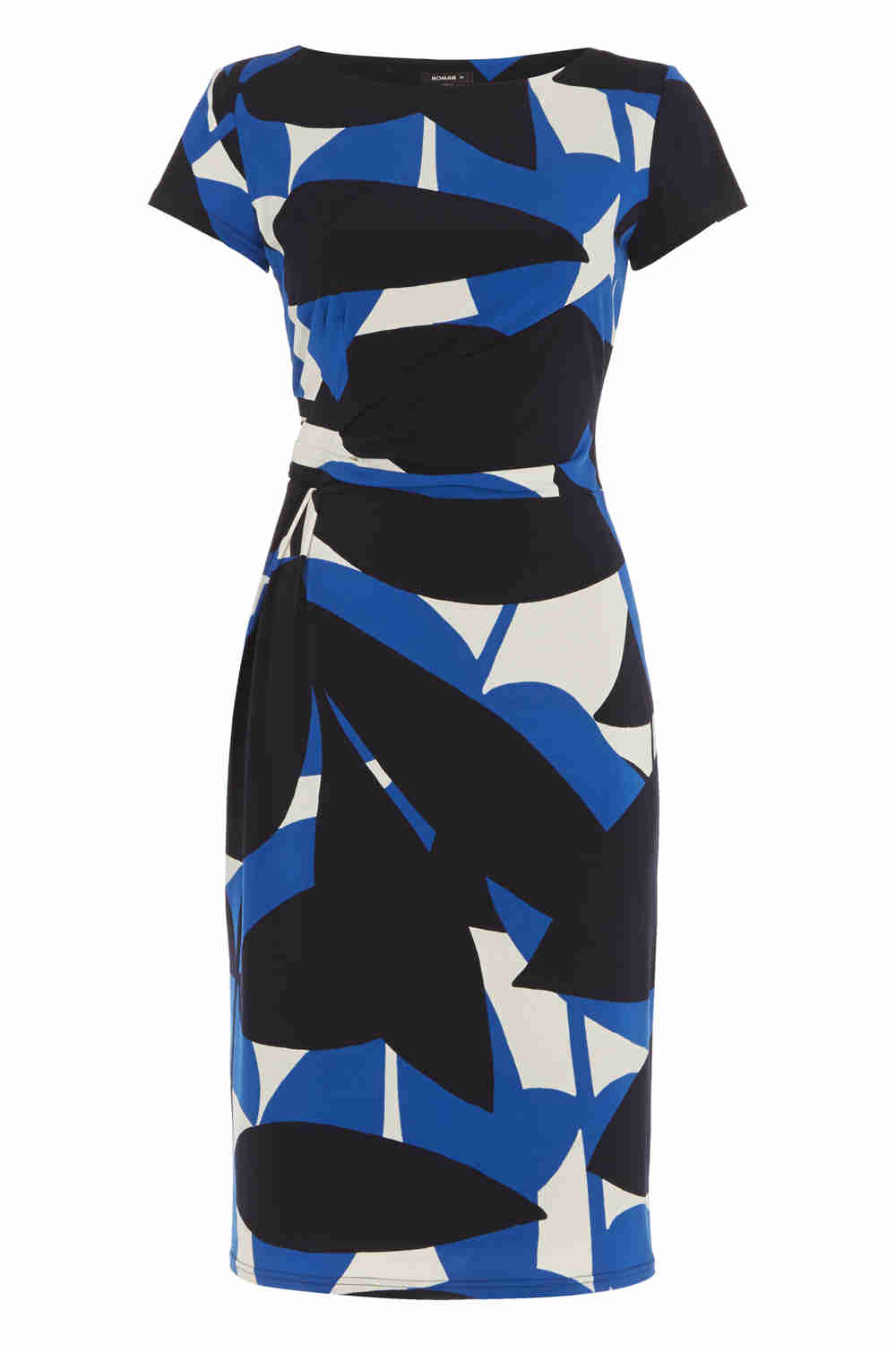 Blue Abstract Leaf Print Jersey Dress, Image 4 of 5
