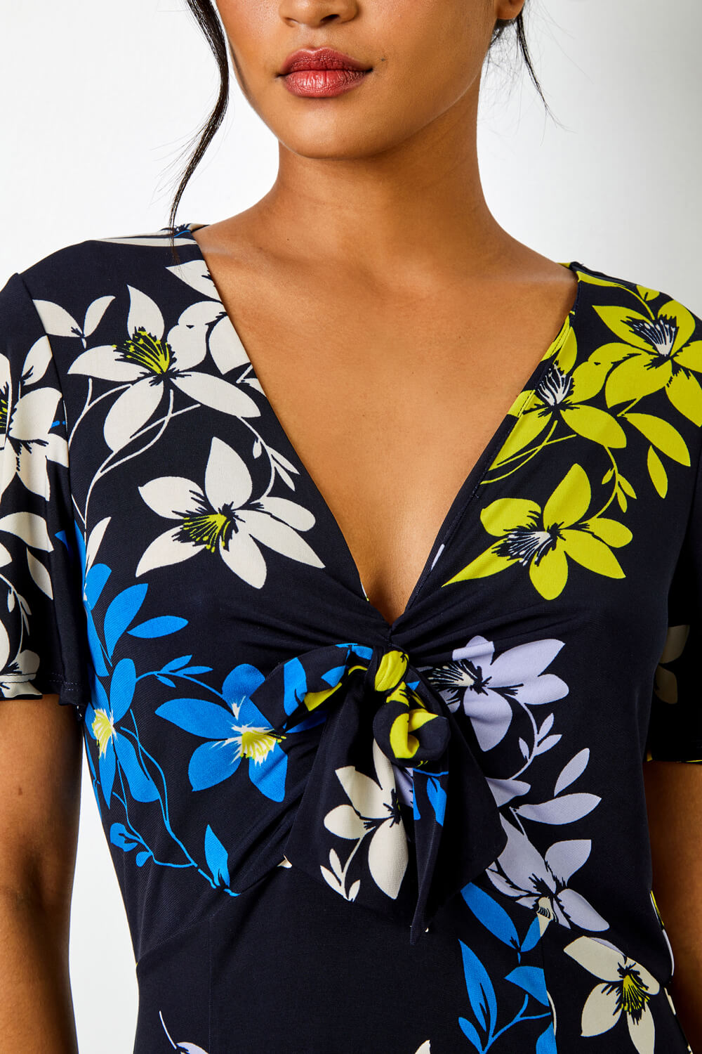 Navy  Tie Detail Floral Print Maxi Dress, Image 5 of 5
