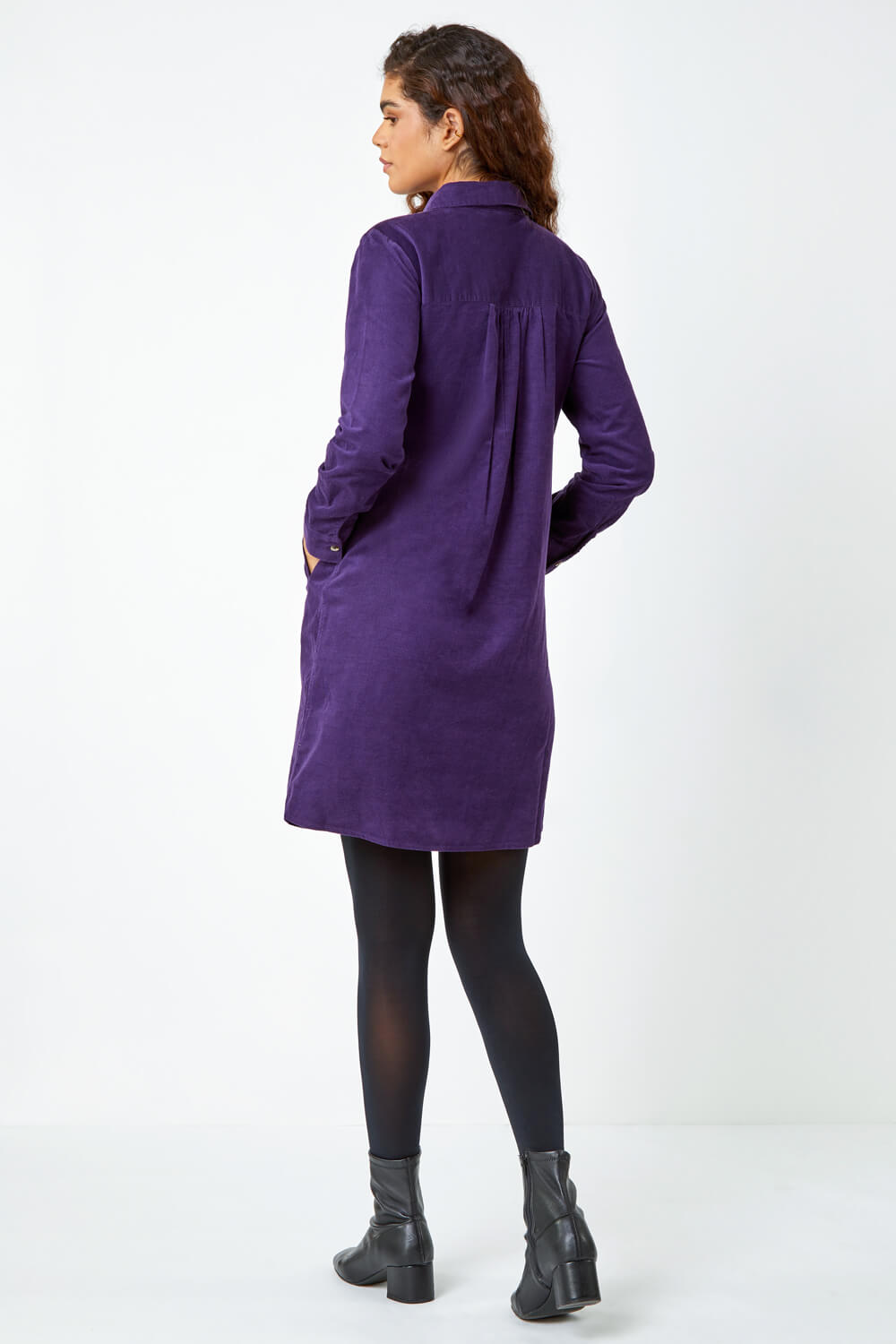 Purple Corduroy Tunic Shirt Dress, Image 3 of 5
