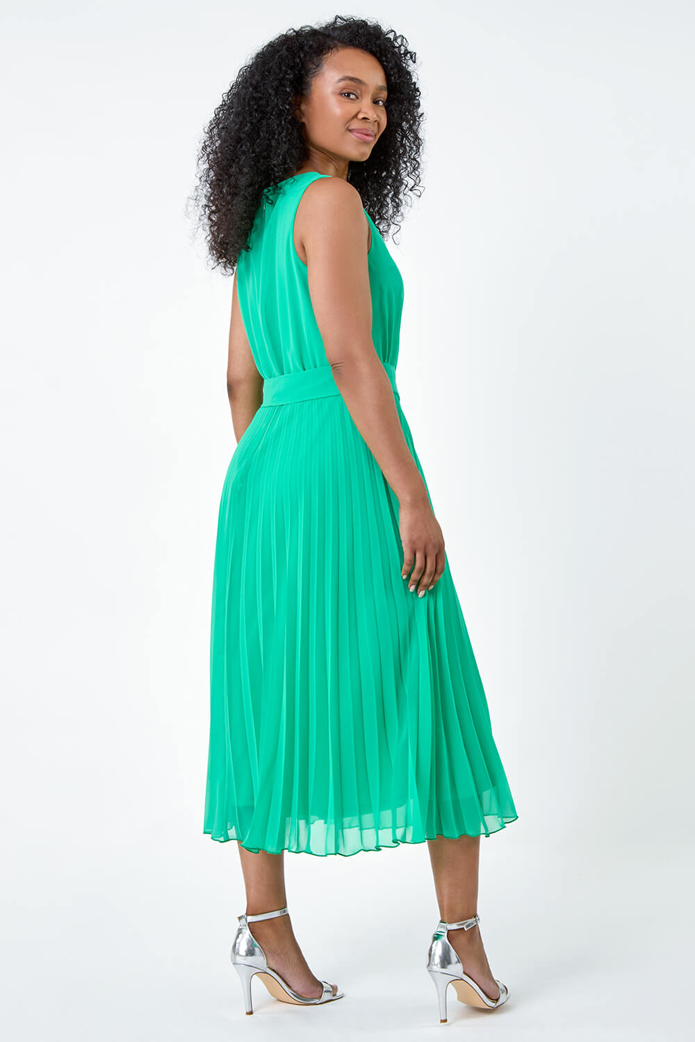 Green Petite Pleated Midi Dress, Image 3 of 5