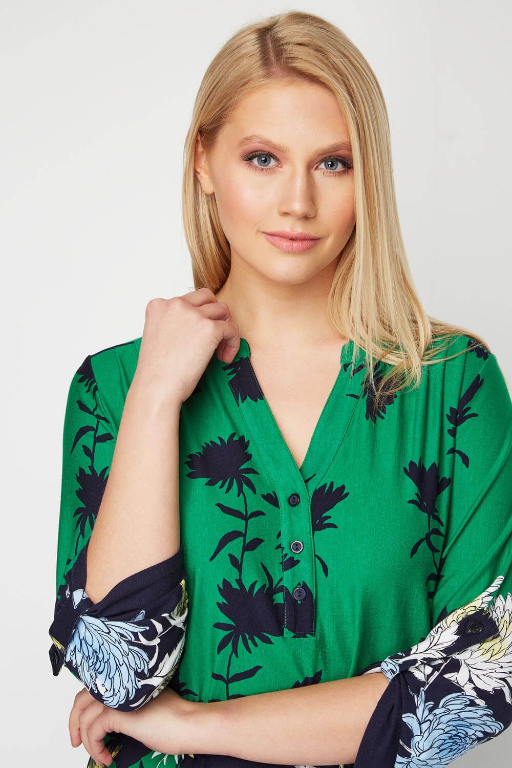 Green Floral Print Border Shirt , Image 4 of 9