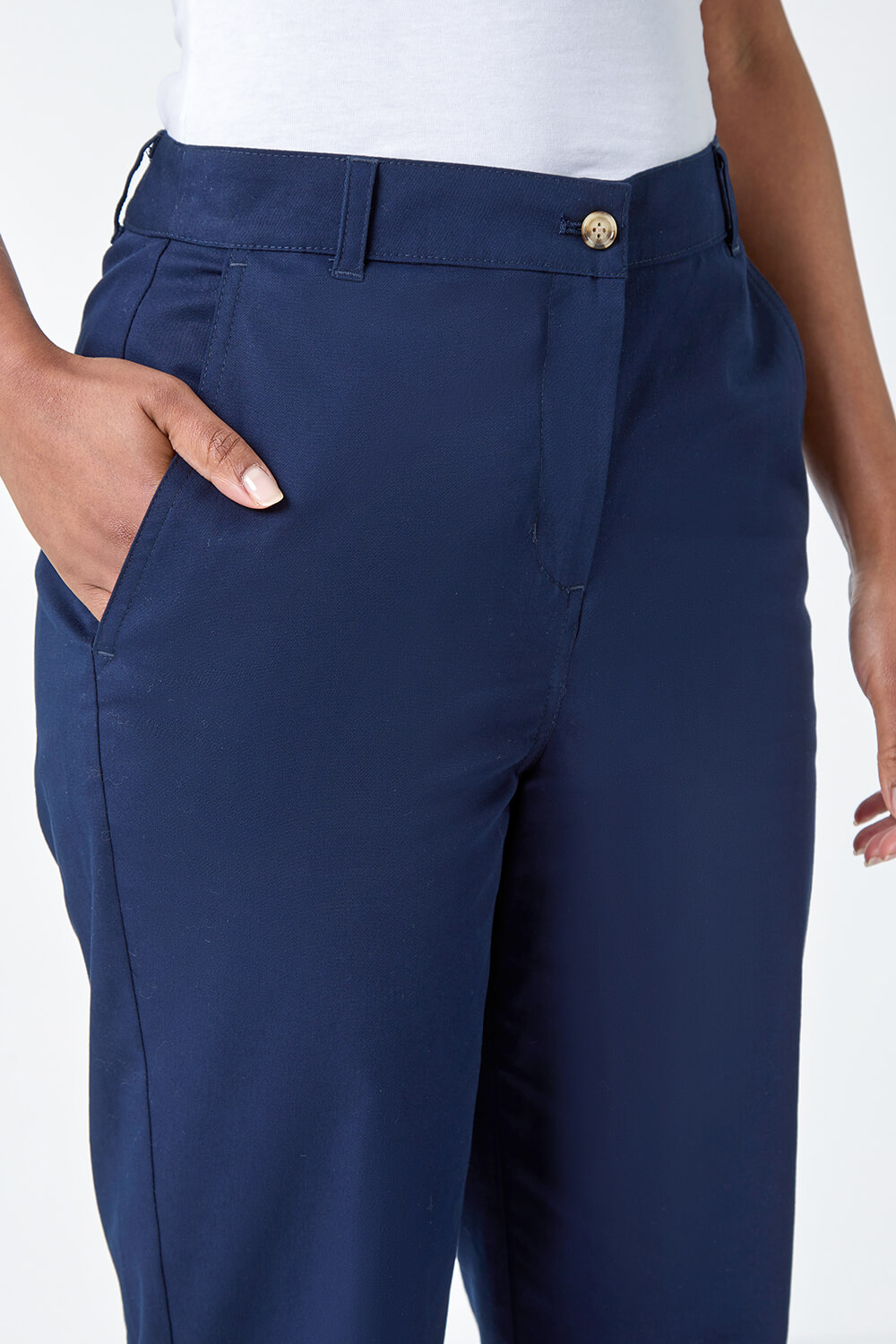 Navy  Petite Cotton Blend Stretch Chino Trousers, Image 5 of 5