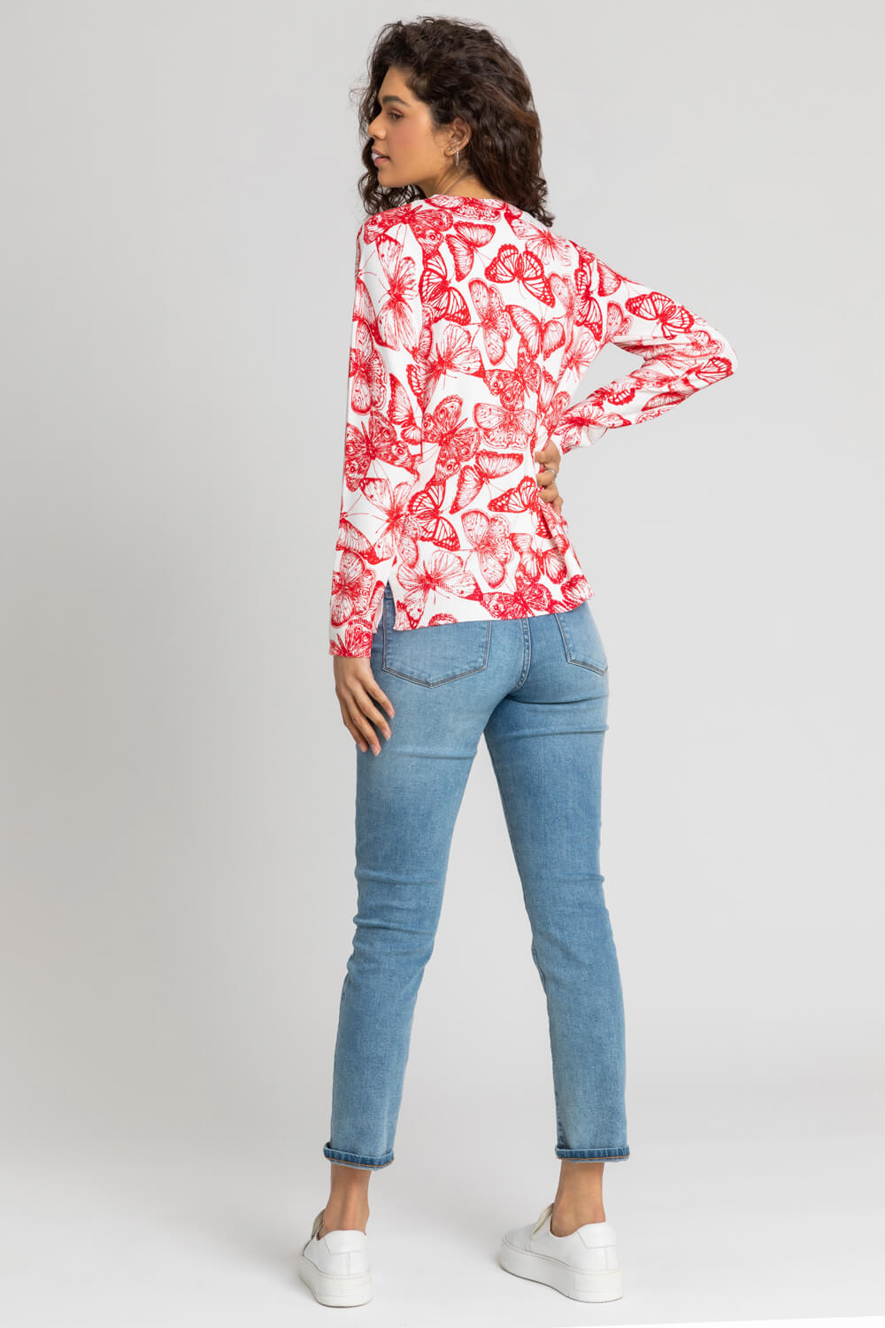Red Butterfly Print Crew Neck Jumper, Image 2 of 4
