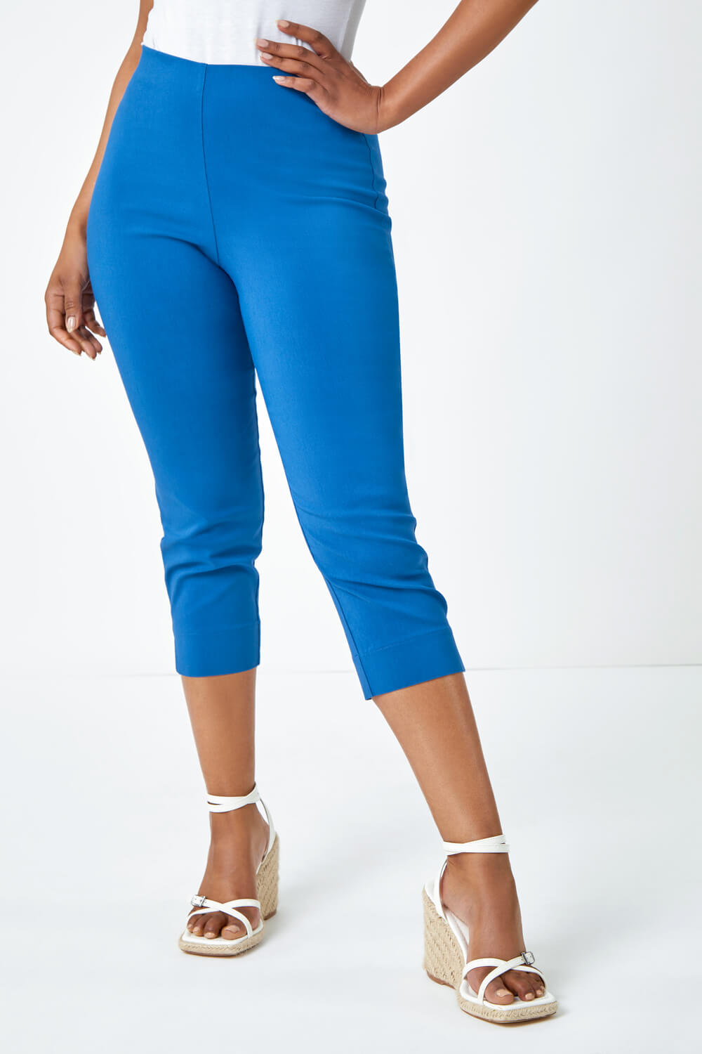Petrol Blue Petite Cropped Stretch Trouser, Image 2 of 5