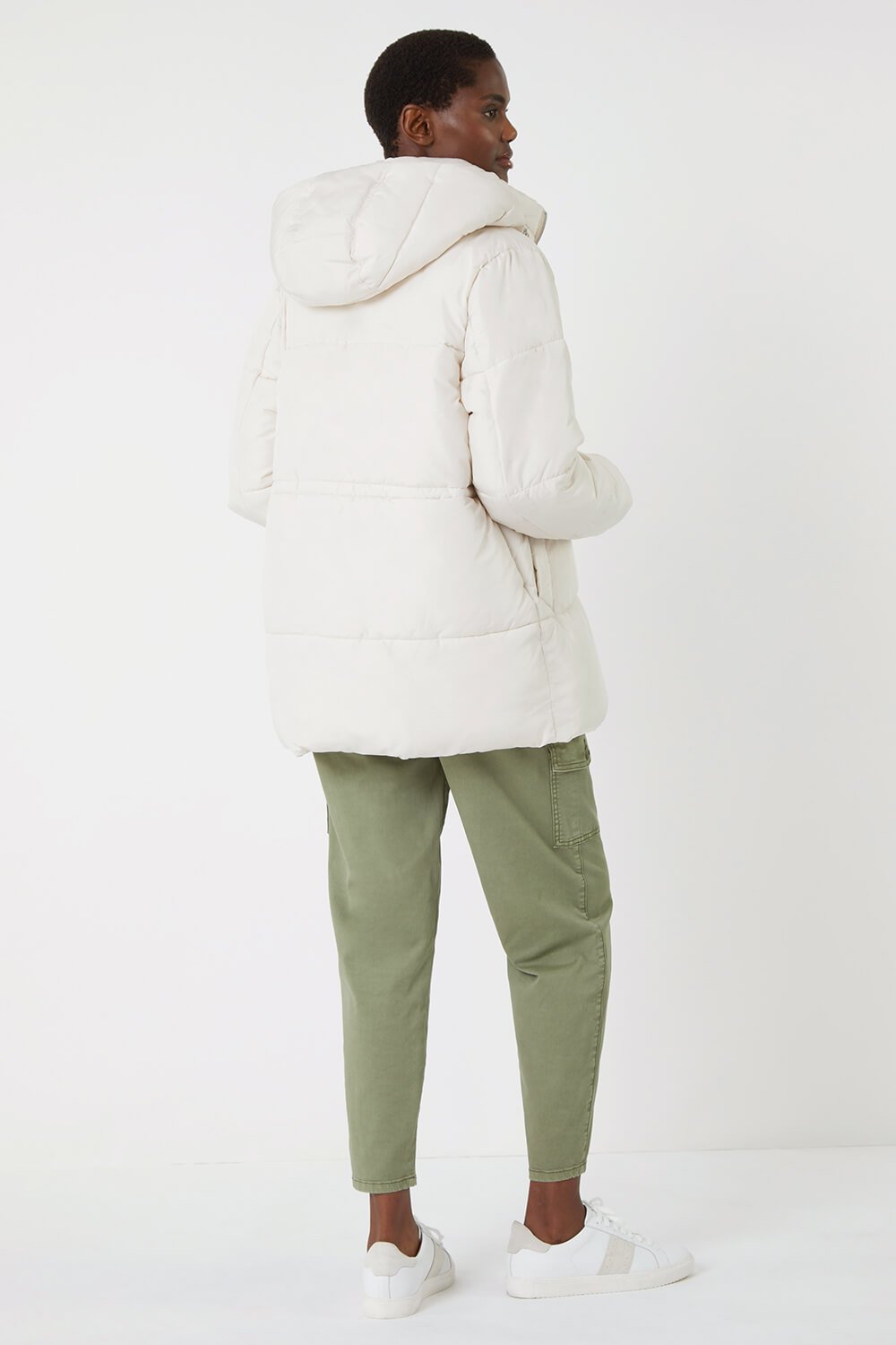 Ivory  Padded Hooded Mid Length Coat, Image 3 of 5