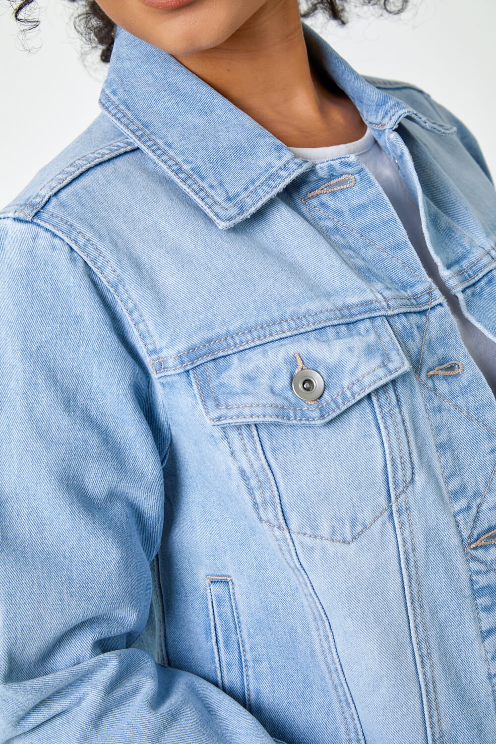 Light Blue  Petite Bleached Denim Jacket, Image 5 of 5