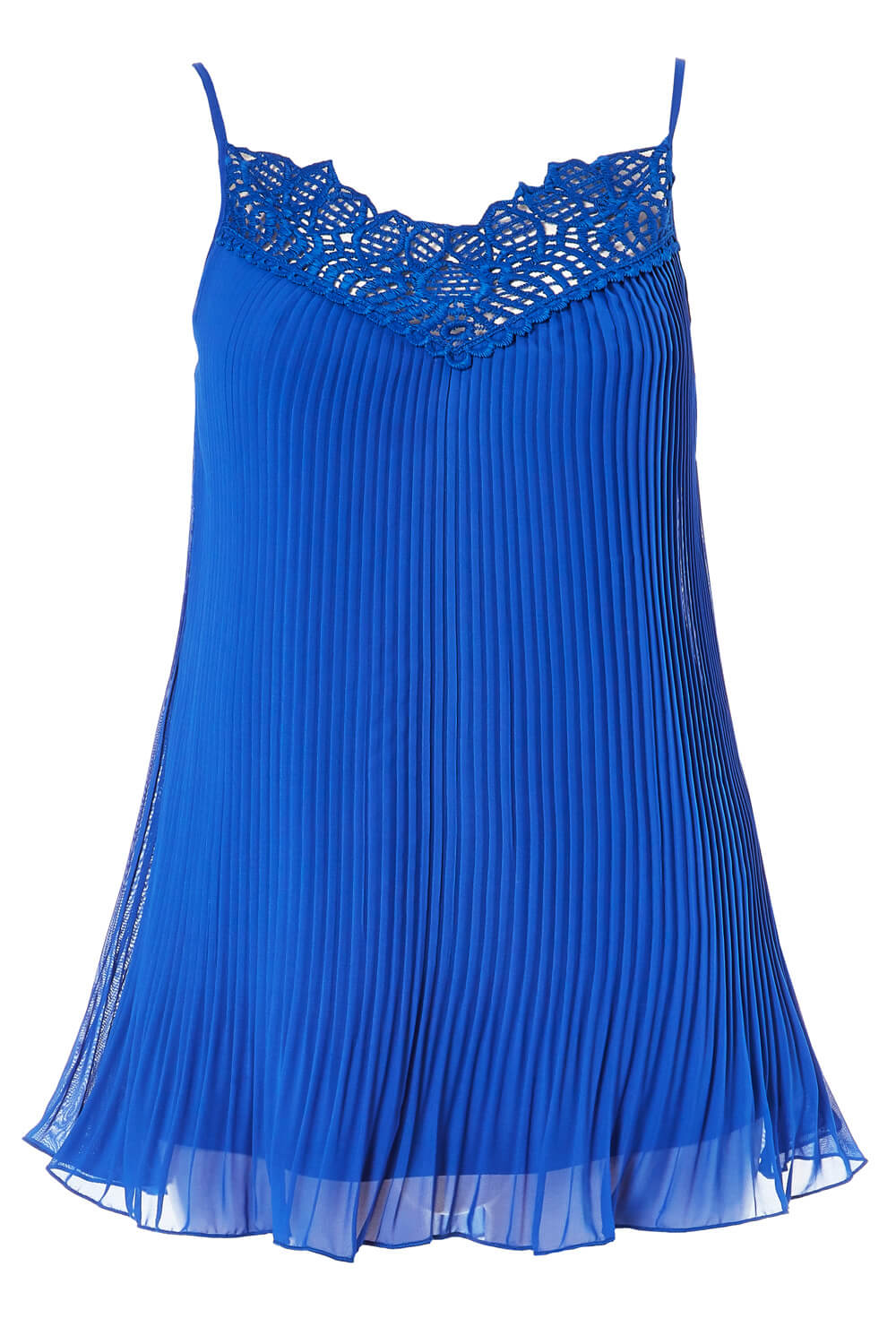 Royal Blue Pleated Lace Trim Cami Top, Image 4 of 4