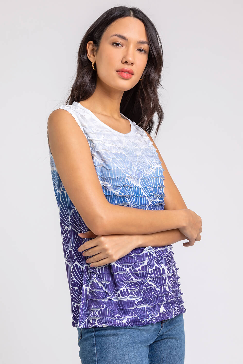 Ombre Shell Print Ruffle Detail Top