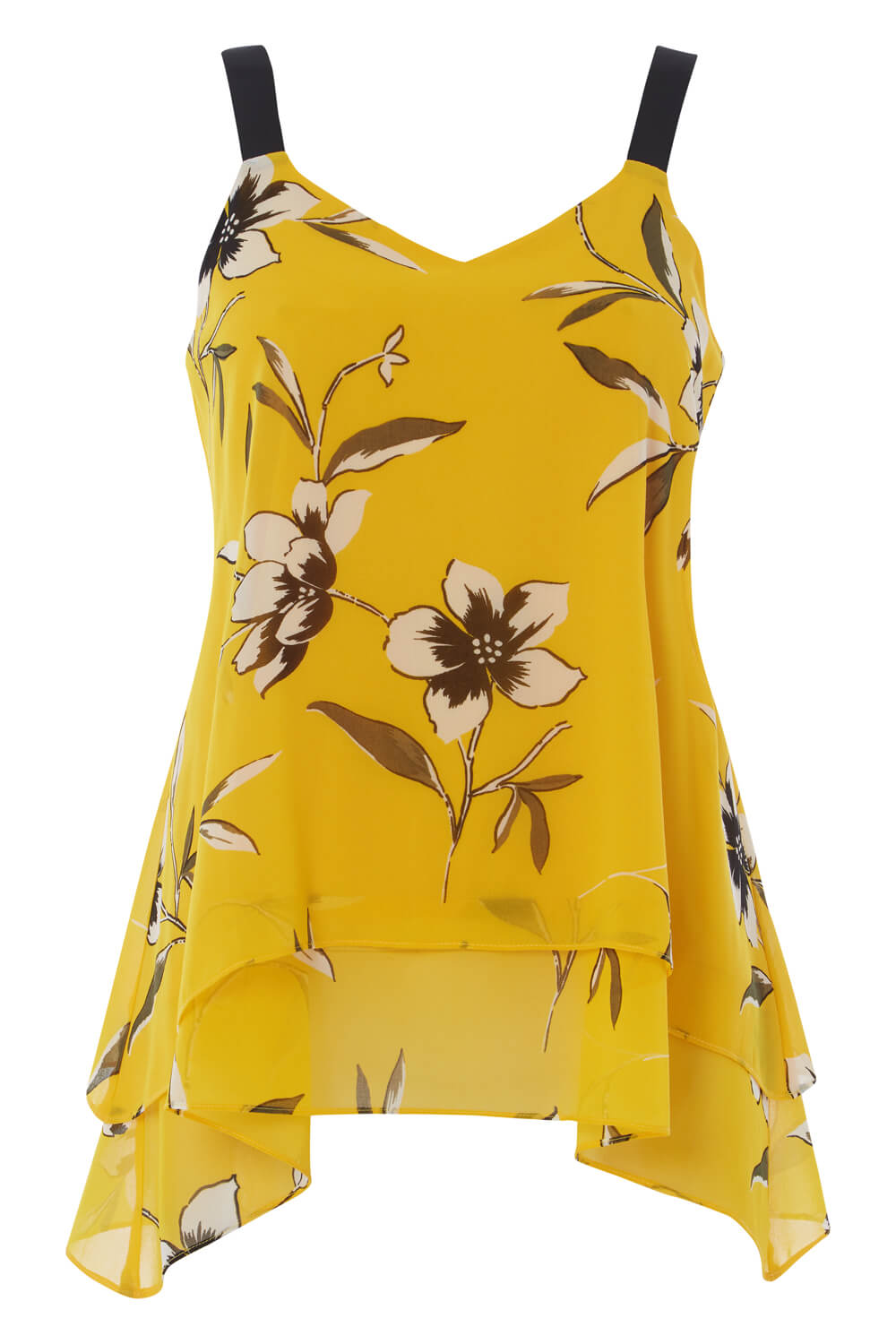 Yellow Double Layer Floral Vest Top , Image 5 of 9
