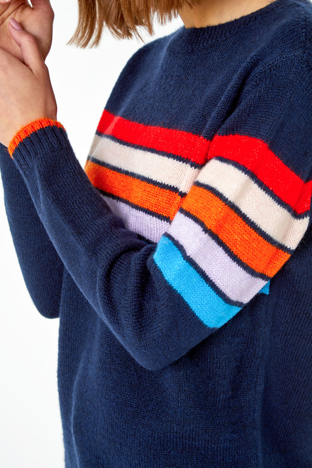 Midnight Blue Knitted Colourblock Stripe Jumper, Image 5 of 5