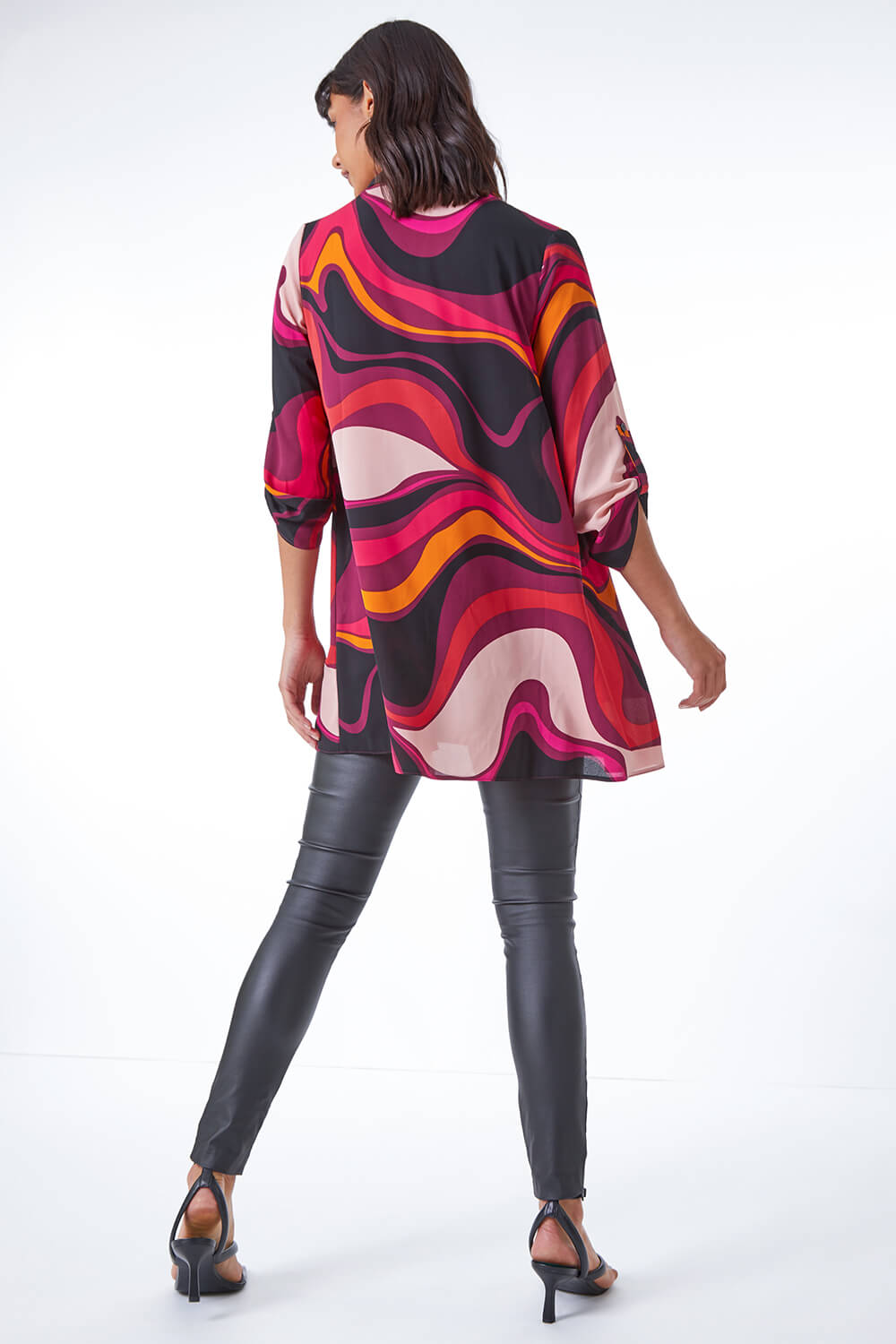 MAGENTA Swirl Print Button Up Tunic Blouse , Image 3 of 5