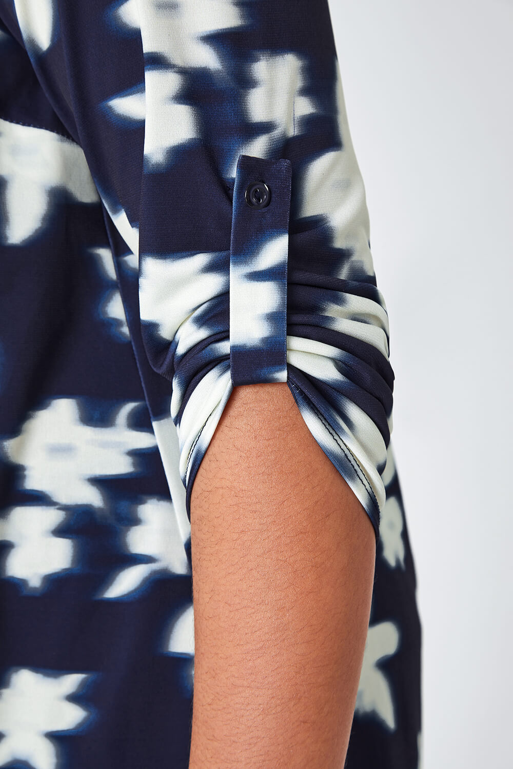 Navy  Curve Floral Stretch Jersey Top, Image 5 of 5