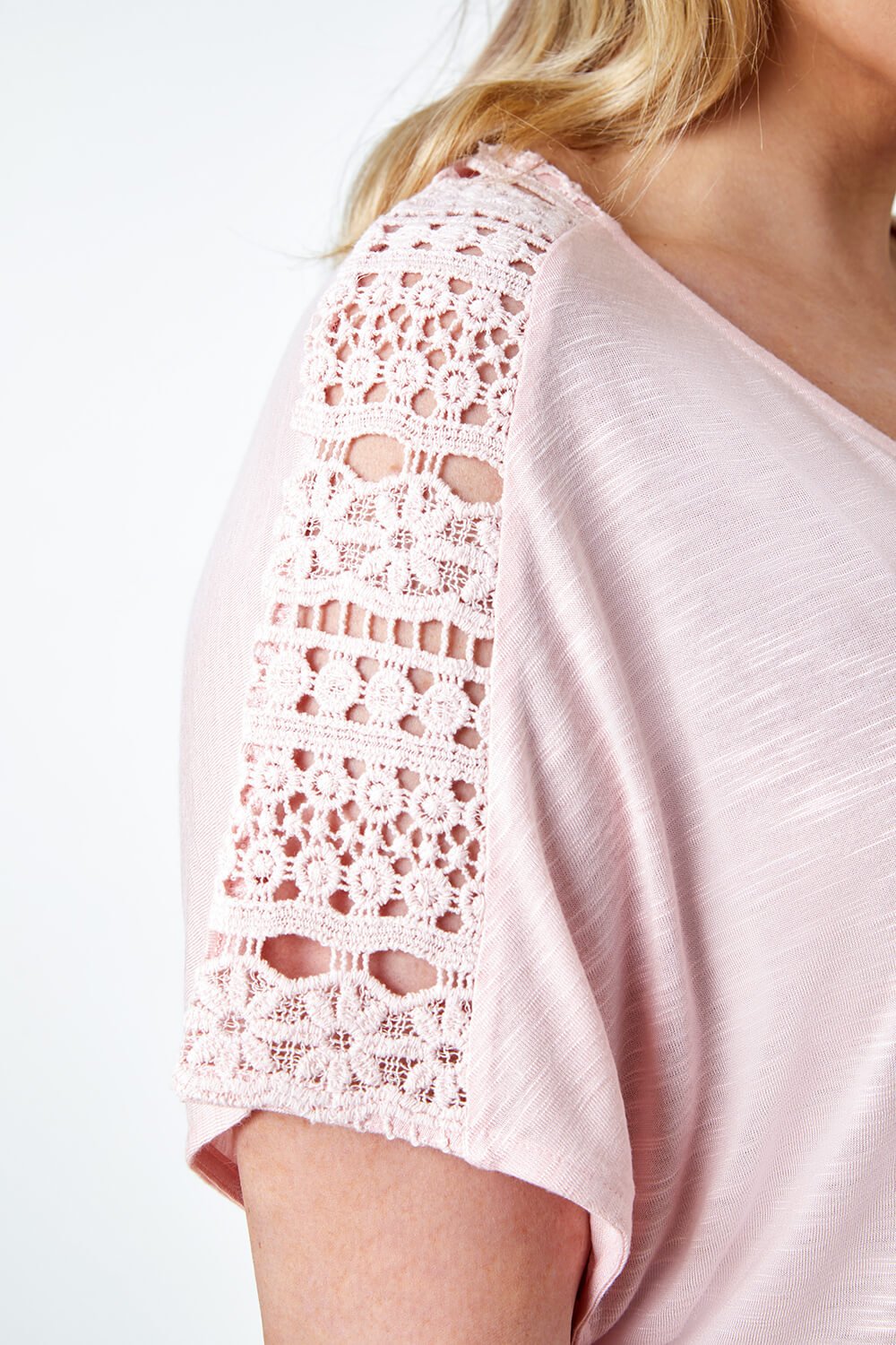 Light Pink Curve Lace Trim T-Shirt, Image 5 of 5