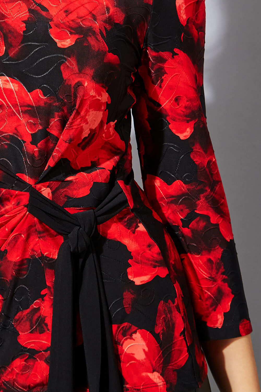 Red Jacquard Floral Side Tie Top, Image 5 of 6