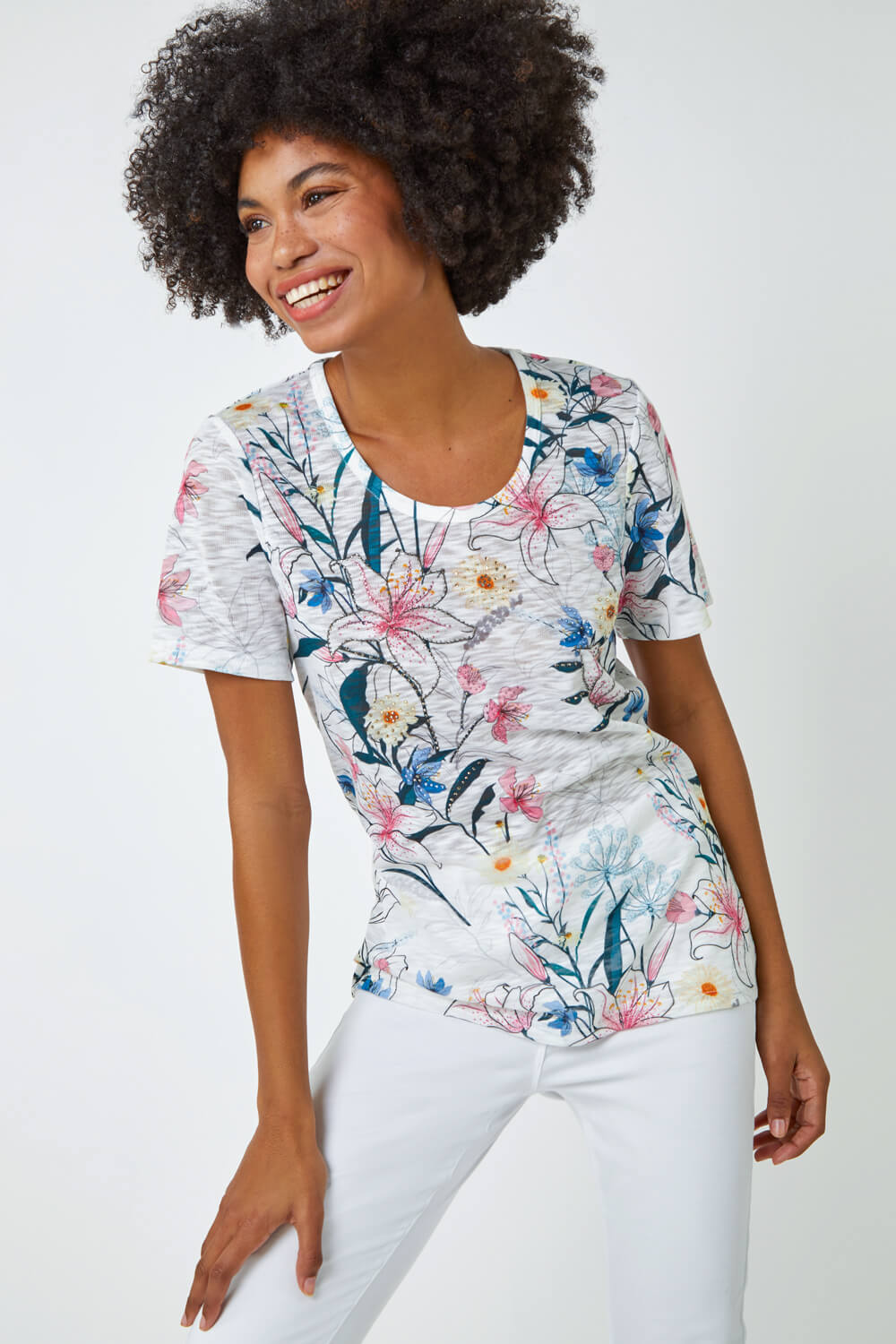 Embellished Floral Print T-Shirt
