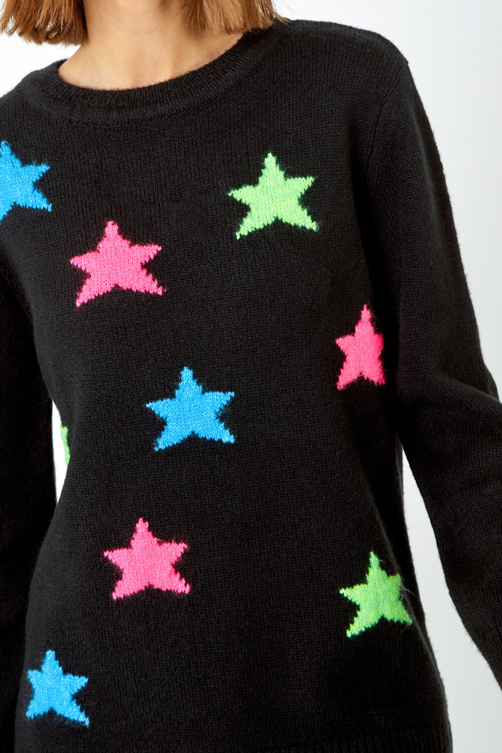 Black Star Print Knitted Stretch Jumper , Image 5 of 5