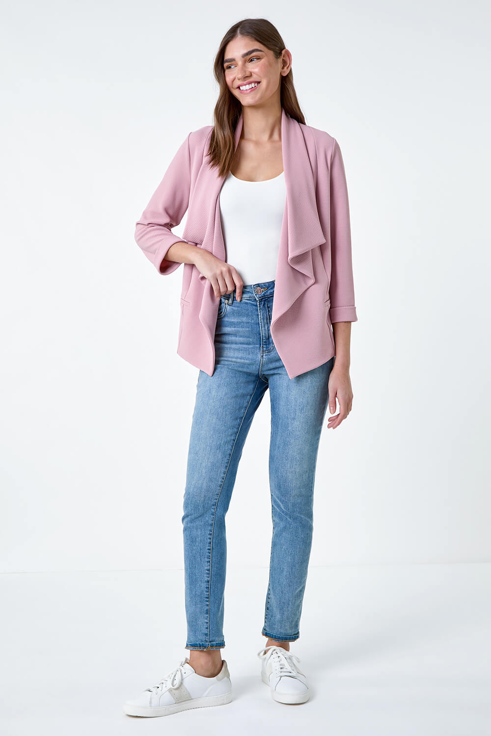 Rose Textured Stretch Waterfall Front Jacket, Image 2 of 5