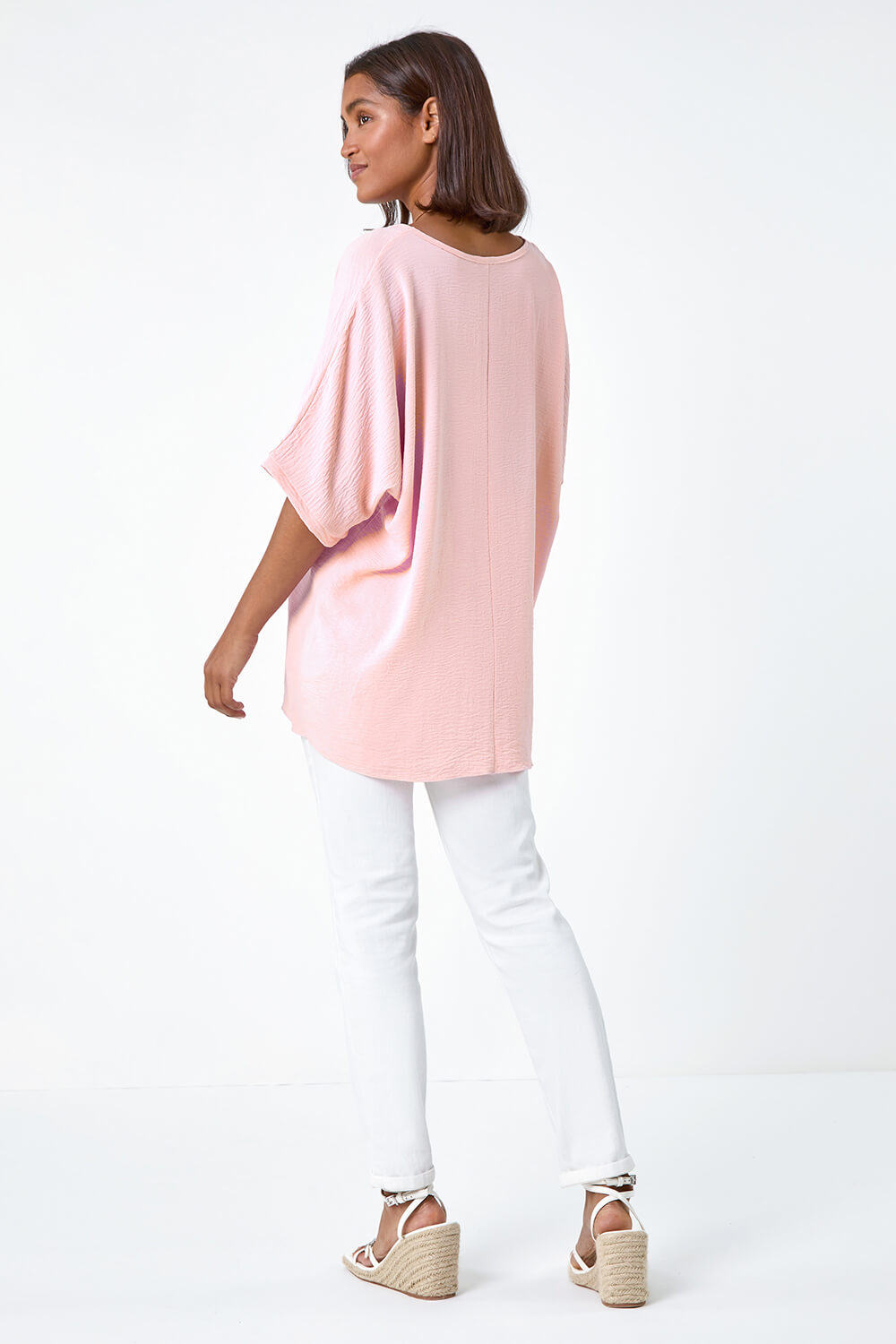 PINK Plain Tunic Top with Necklace, Image 3 of 5