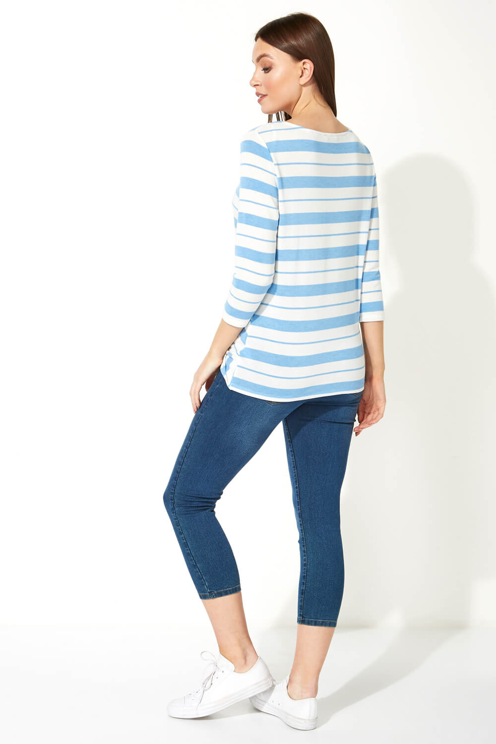 Blue Abstract Stripe Twist Front Top, Image 3 of 7
