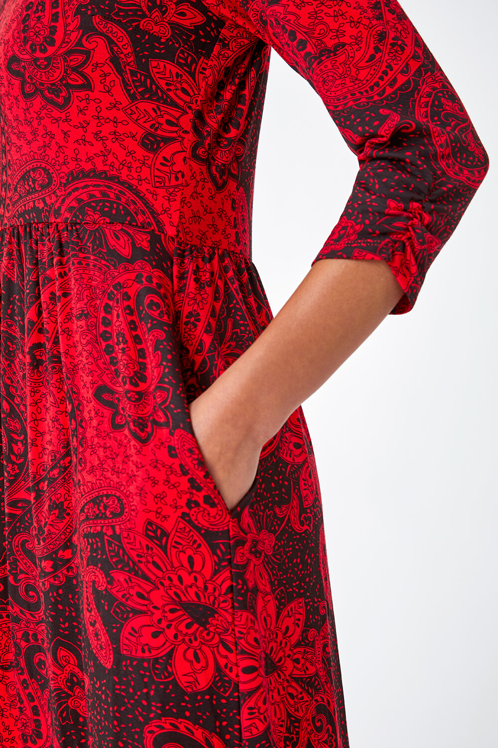 Red Petite Paisley Print Midi Stretch Dress, Image 5 of 5