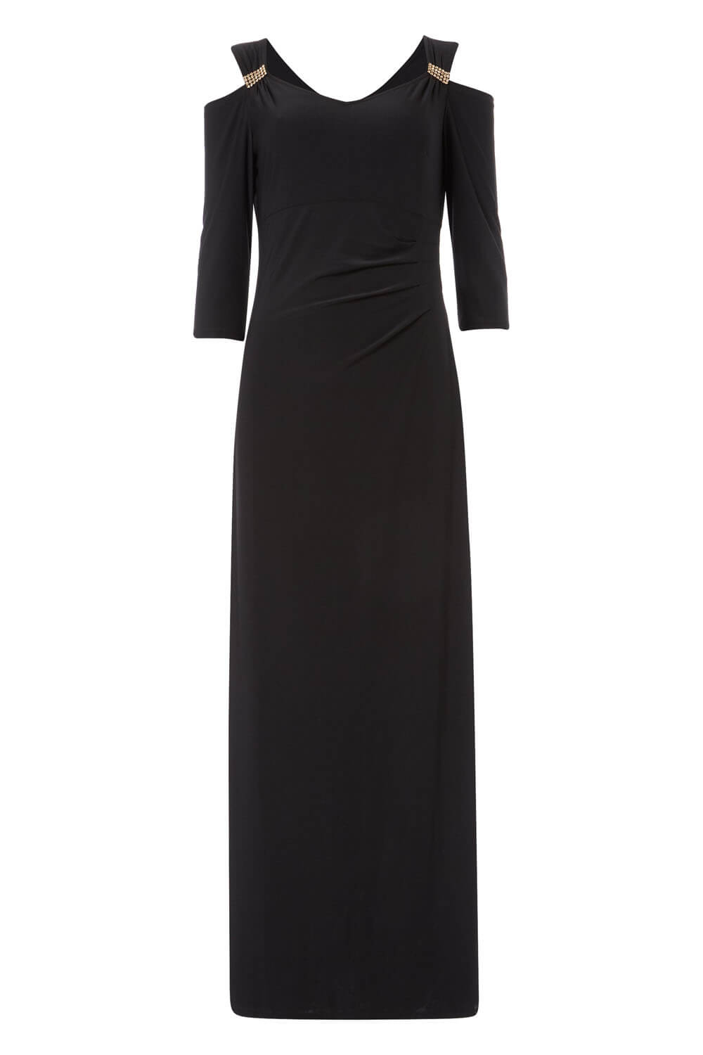 Black Cold Shoulder Diamante Maxi Dress, Image 4 of 4