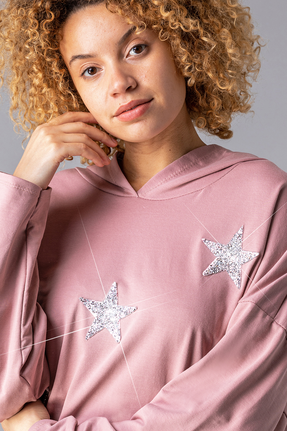 Light Pink One Size Glitter Star Hoodie, Image 4 of 4