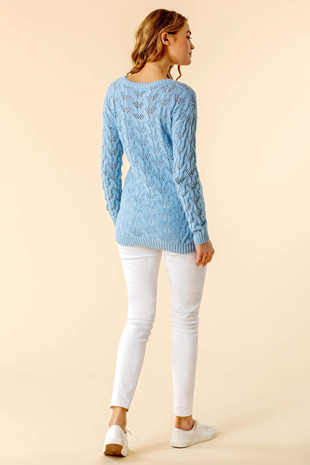 Light Blue  Cotton Cable Knit Jumper, Image 2 of 4