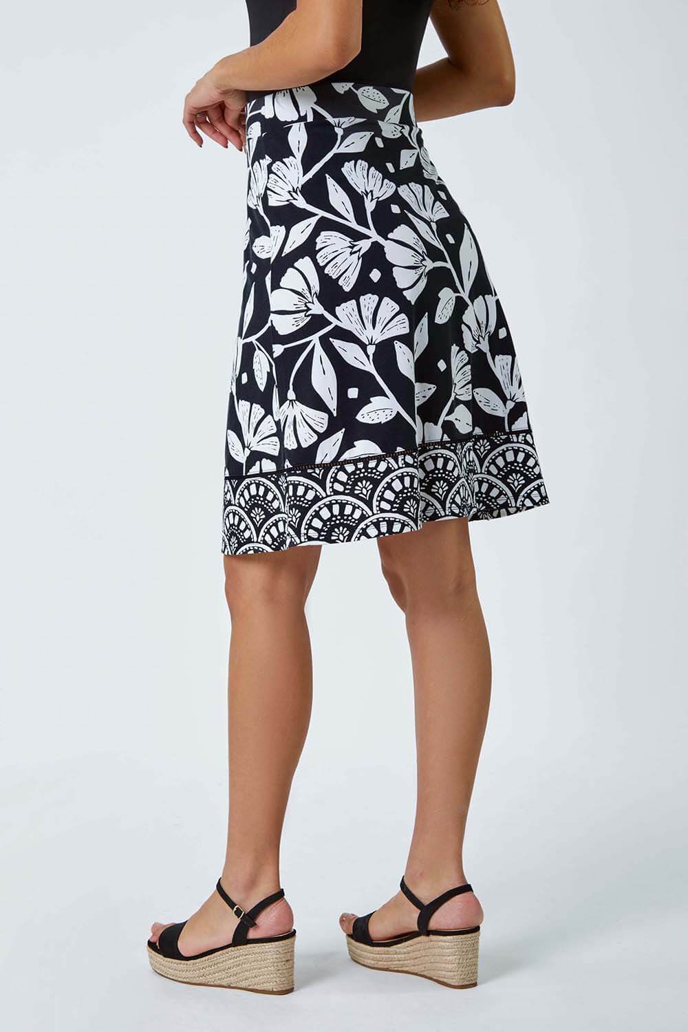 Black Cotton Blend Floral Stretch Skirt, Image 3 of 5