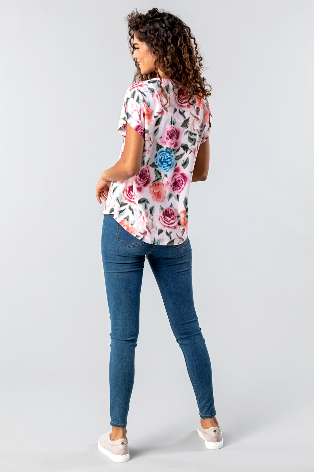 Light Pink Button Neck Floral Print Top, Image 3 of 5