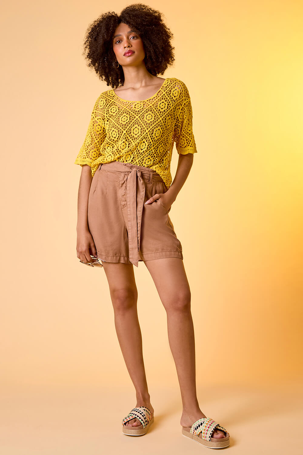 Yellow Cotton Crochet T-Shirt, Image 7 of 7