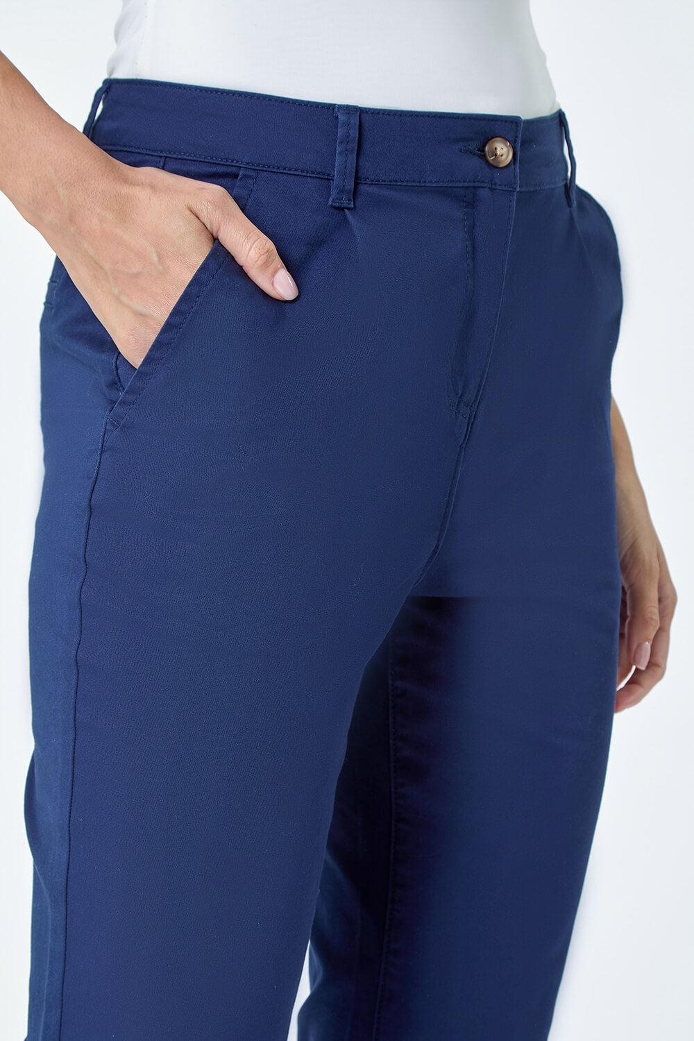 Navy  Cotton Blend Washed Chino Trousers, Image 5 of 5