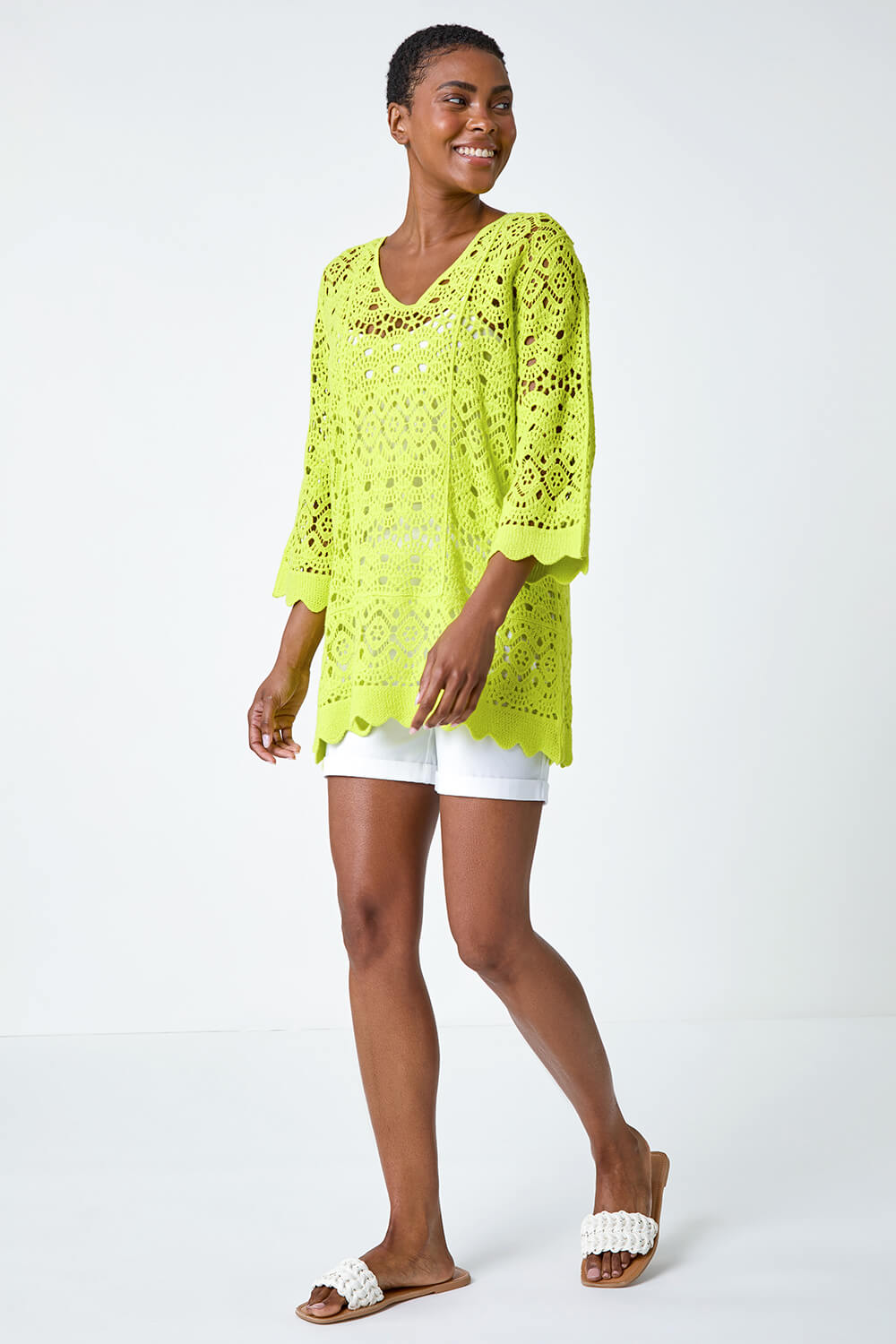 Lime Cotton Crochet Tunic Top, Image 2 of 5