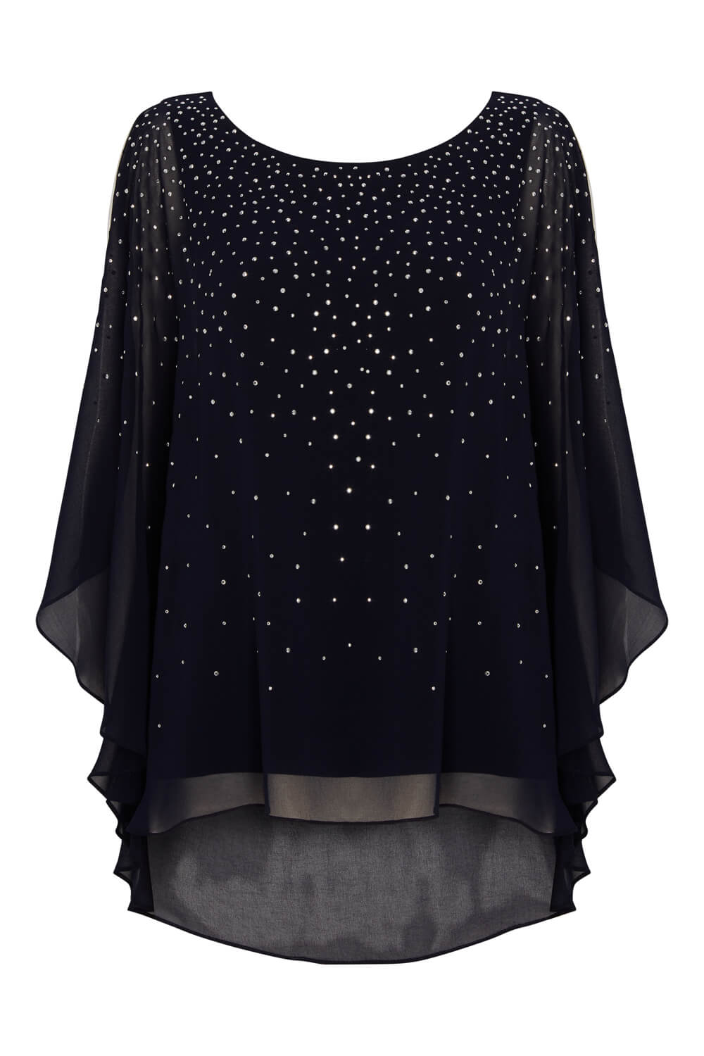 Navy  Sparkly Chiffon Overlay Top, Image 2 of 4