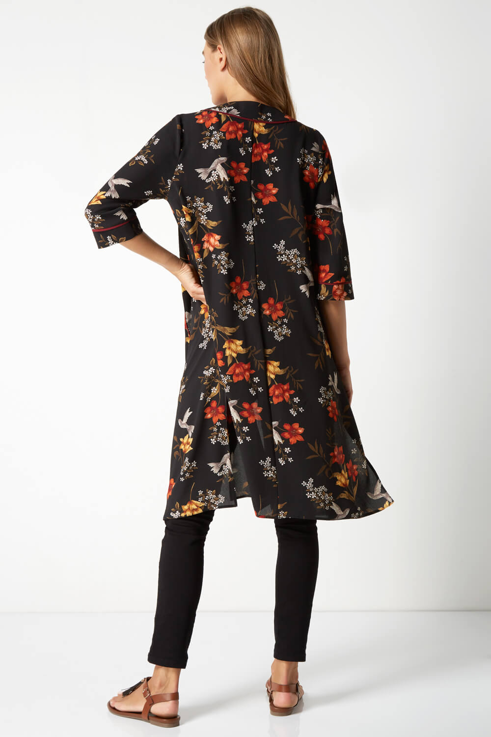 Multi  Floral Longline Jacket Kimono, Image 2 of 4