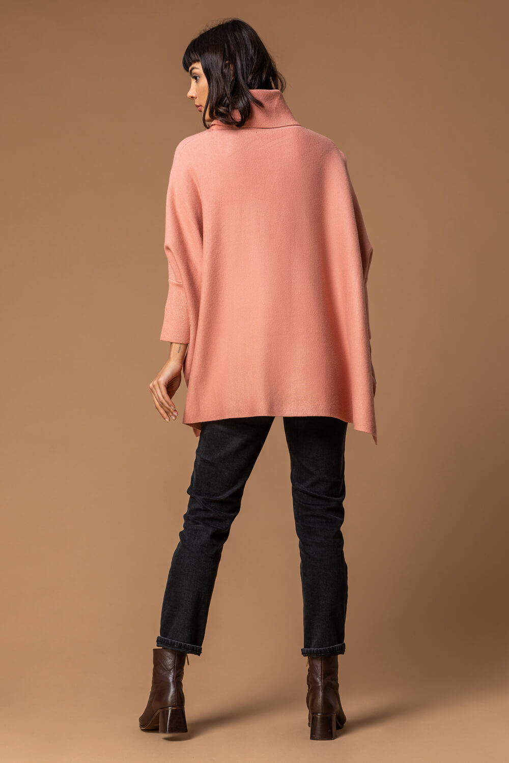 PINK Longline Roll Neck Poncho Jumper, Image 2 of 4