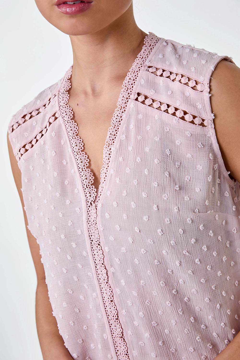 Light Pink Petite Spot Print Lace Tunic Top, Image 5 of 5