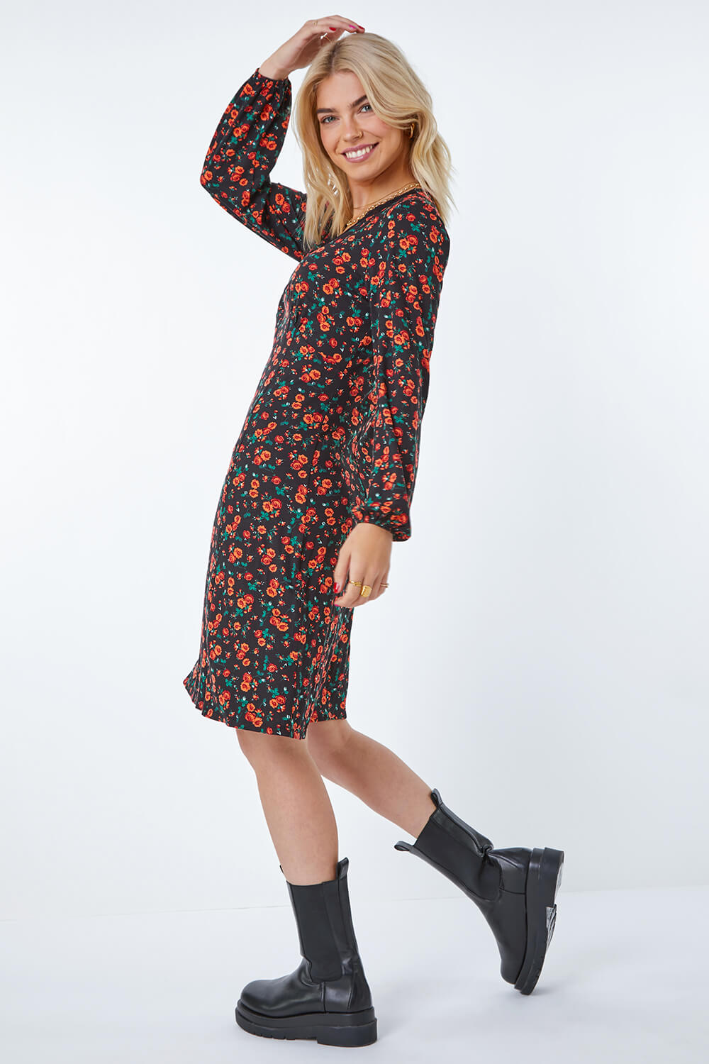 Lace Trim Ditsy Floral Dress in Red Roman Originals UK