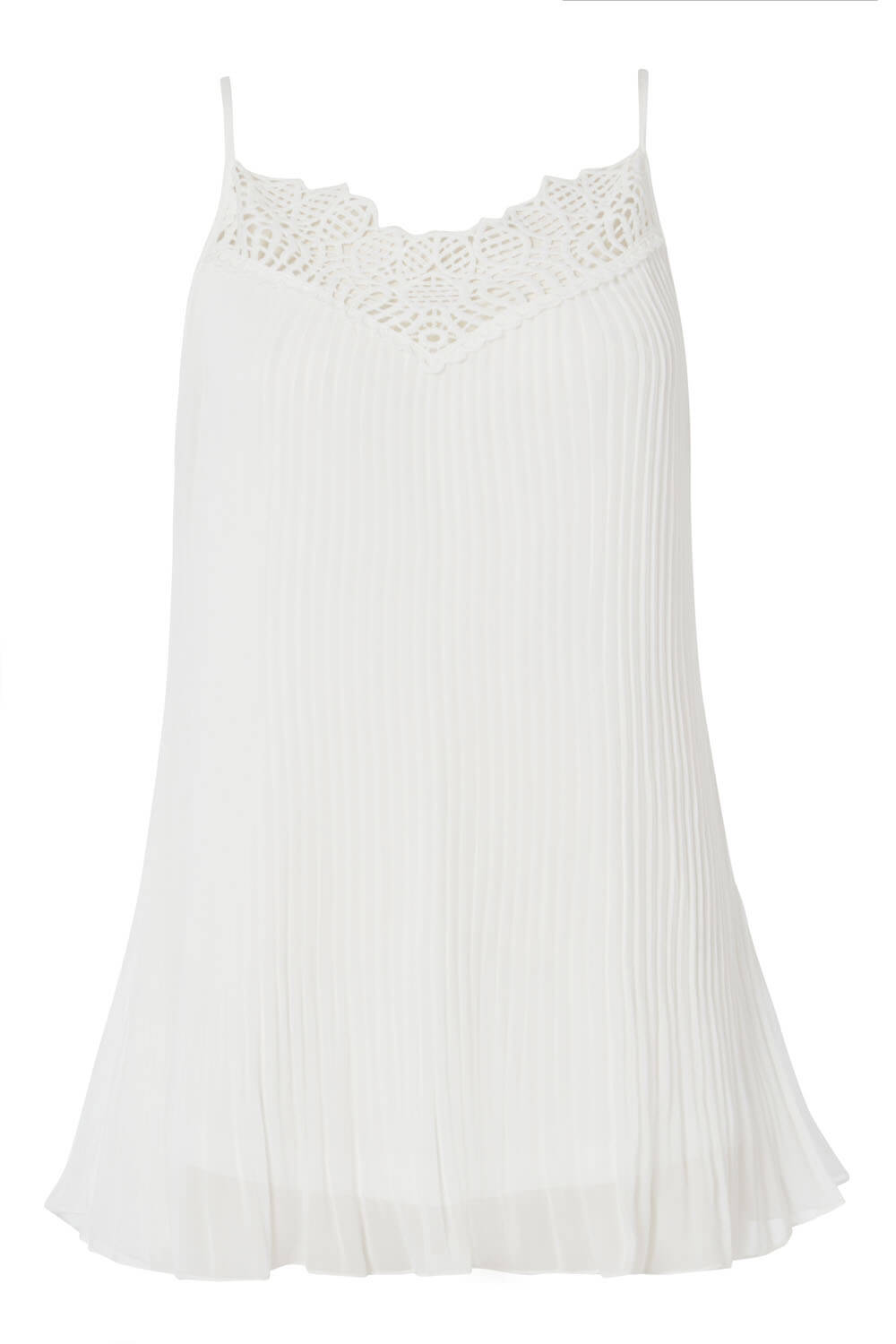 Ivory  Pleated Lace Trim Cami Top, Image 4 of 4
