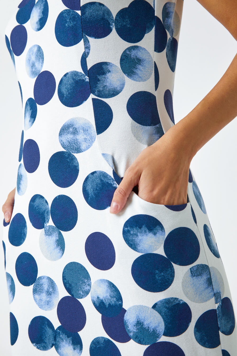 Ivory  Spot Print Dress With Pockets, Image 5 of 6