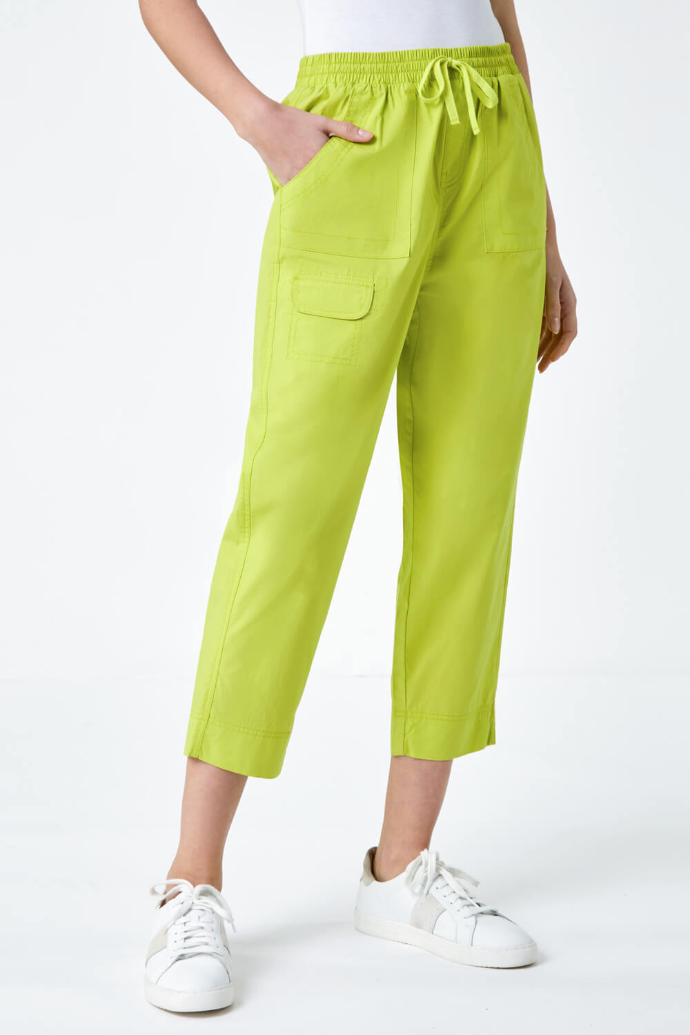 Lime Cotton Cropped Cargo Trousers, Image 4 of 5