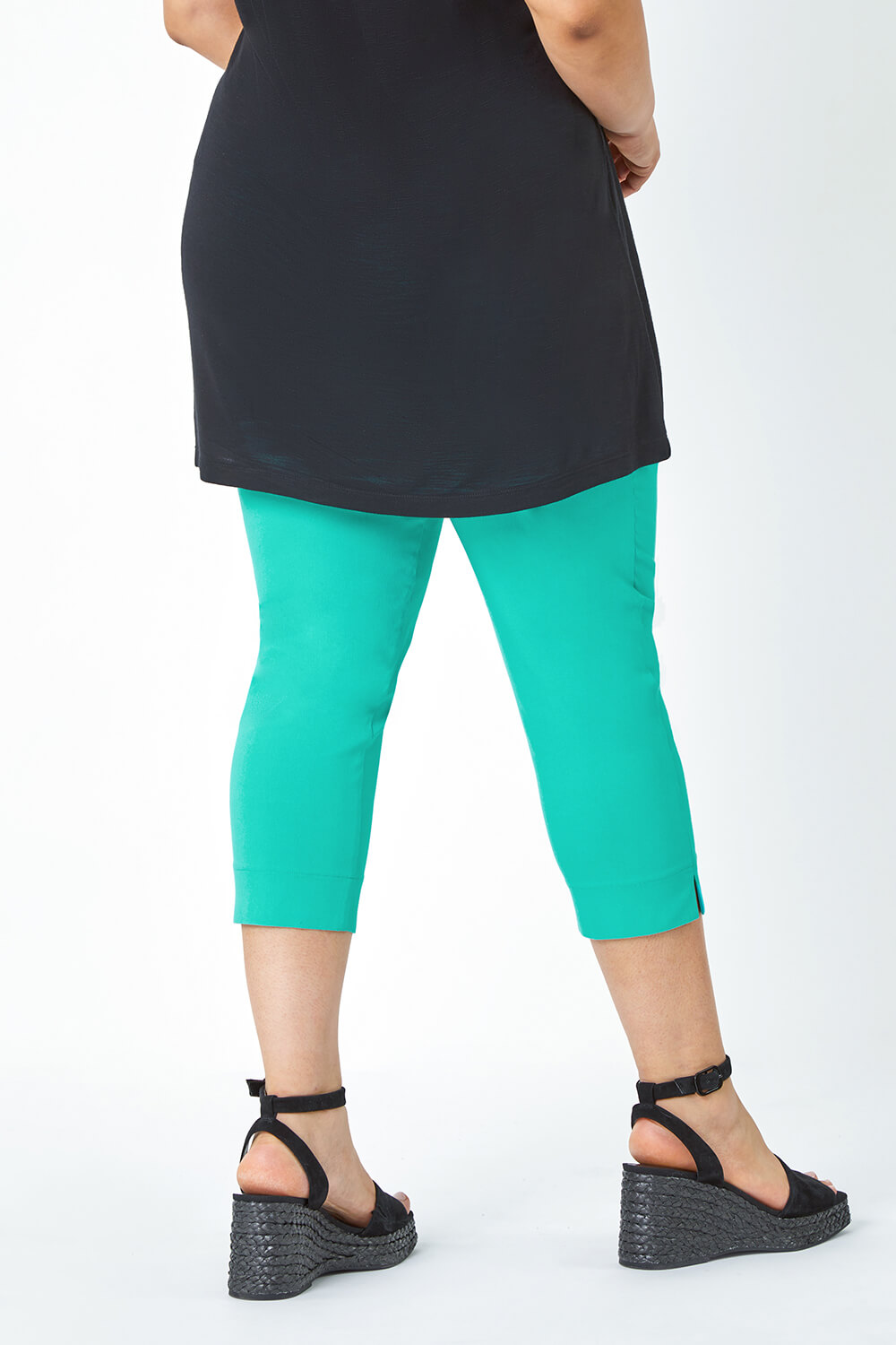 Teal Curve Cropped Stretch Trouser, Image 3 of 5