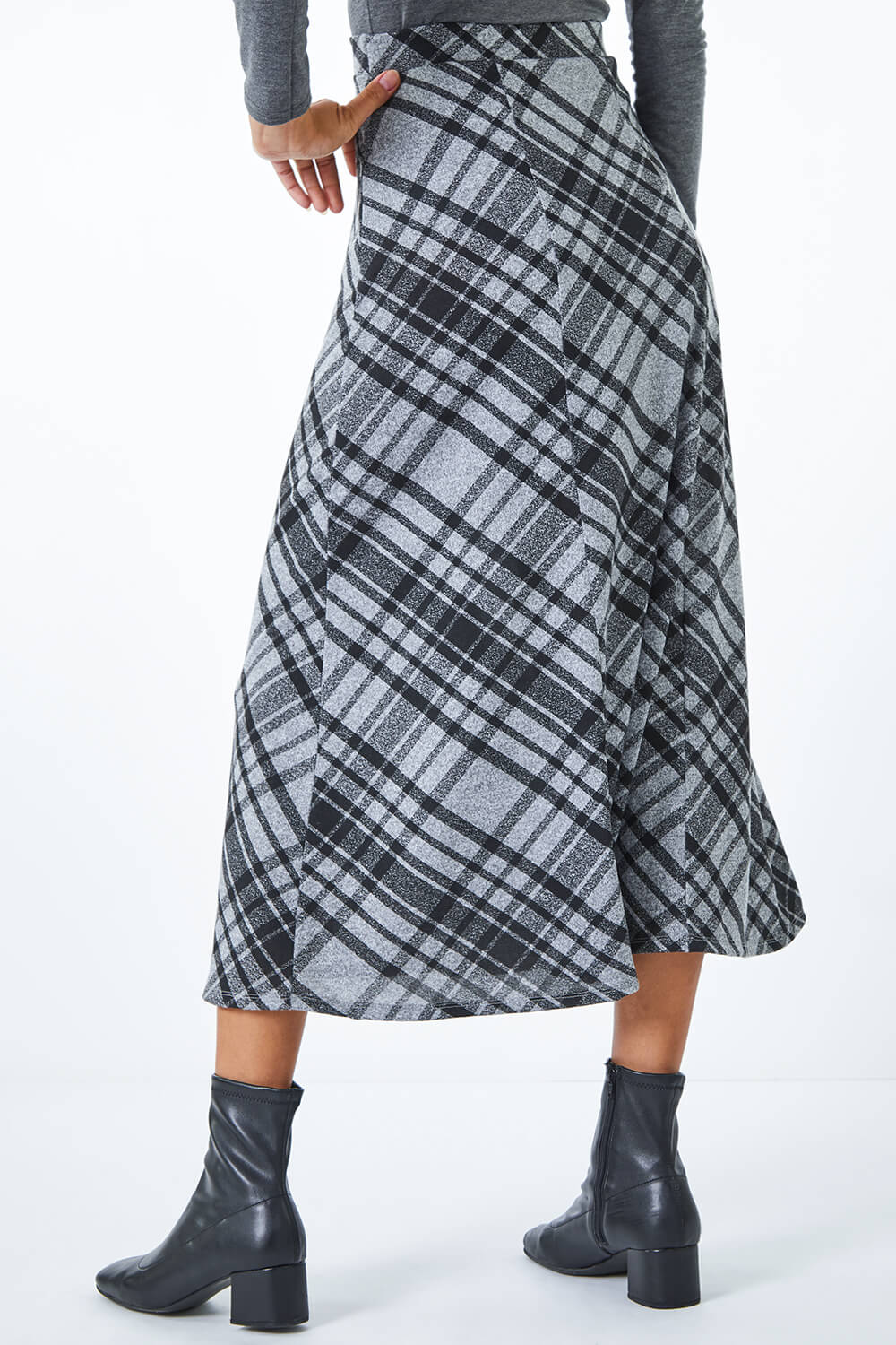 Check Print Stretch Skirt in Grey - Roman Originals UK