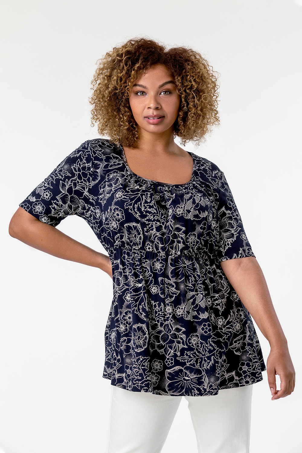 Curve Floral Print Gathered Top