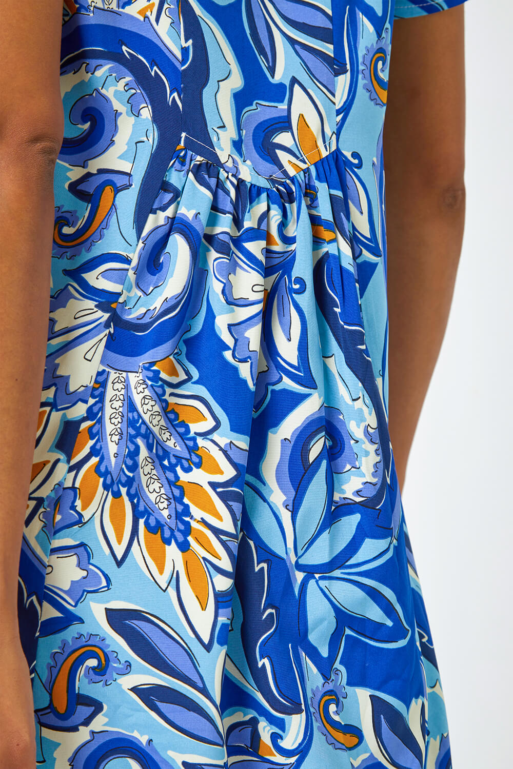 Royal Blue Baroque Floral Pocket Tunic Dress, Image 5 of 5