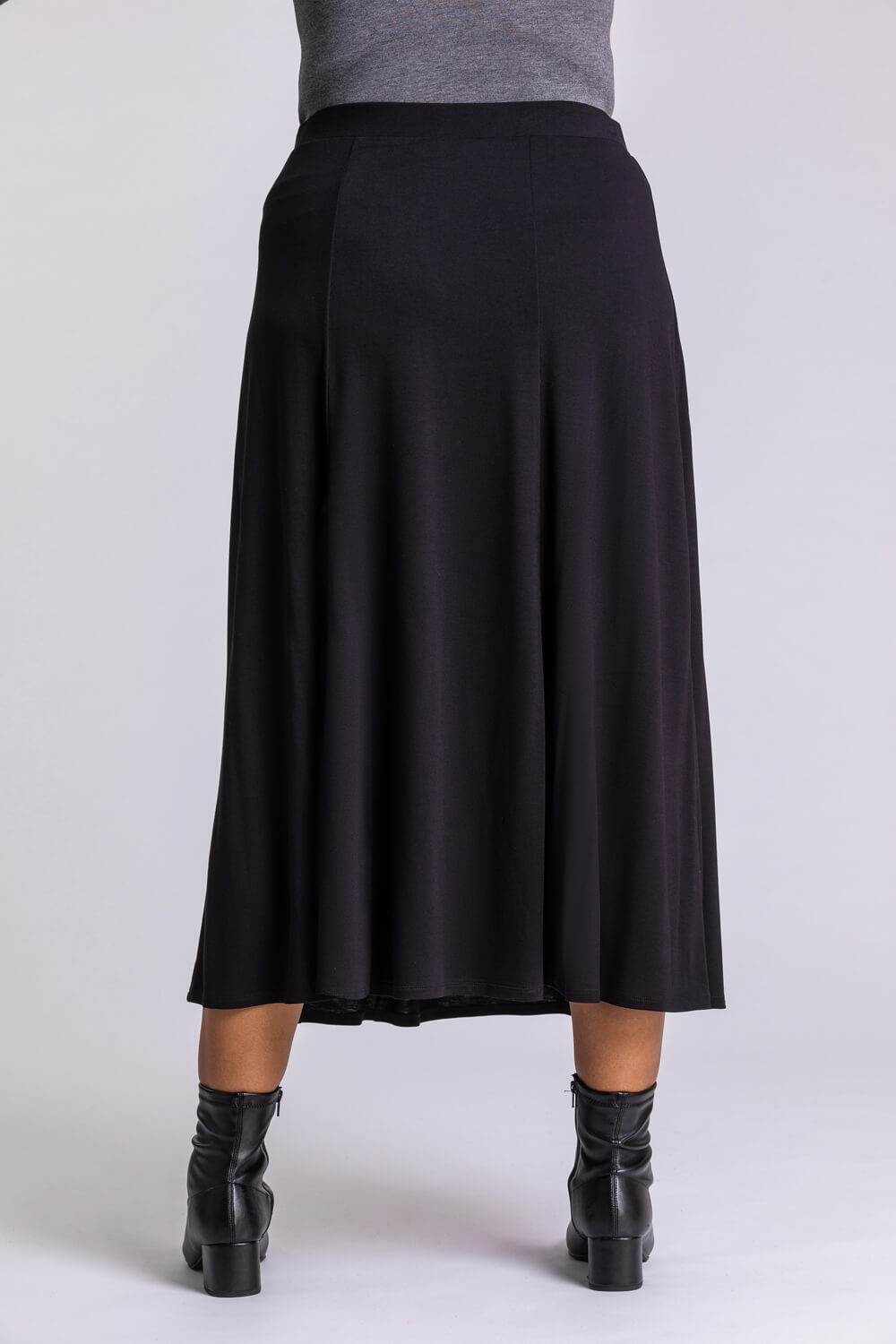 Black Curve Jersey Stretch Midi Skirt, Image 2 of 4