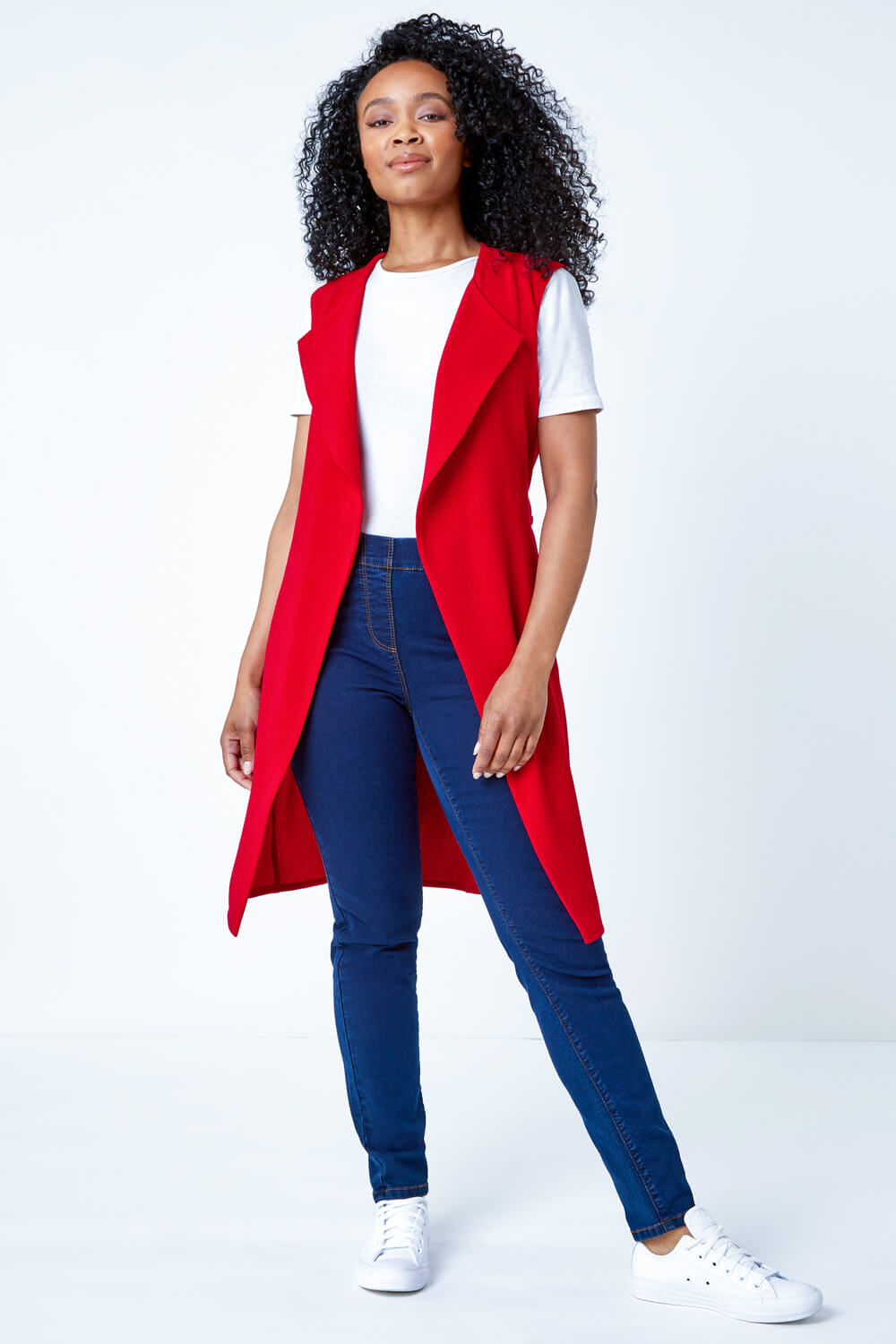 Red Petite Sleeveless Longline Jacket, Image 2 of 6