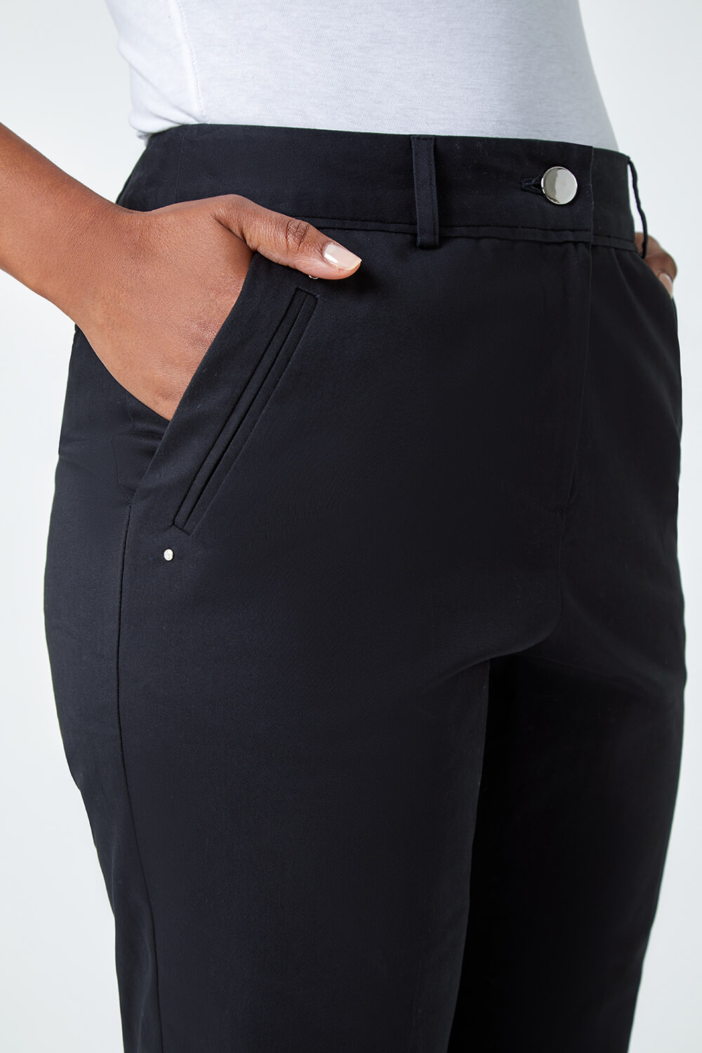 Black Petite Cotton Blend Stretch Trousers, Image 5 of 5