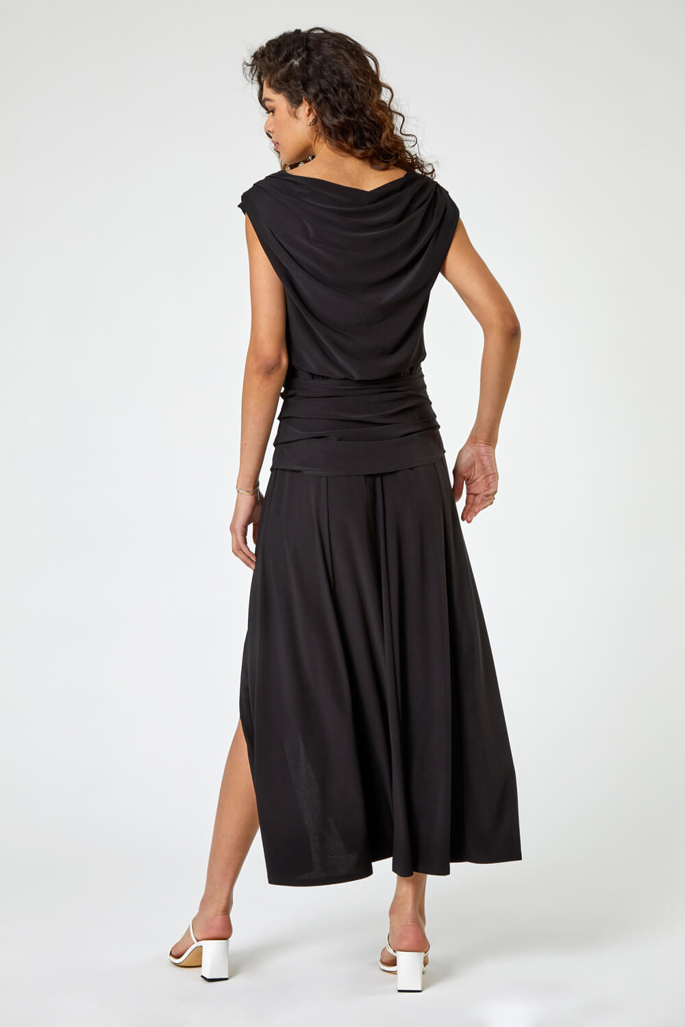 Black Cowl Neck Ruched Maxi Dress, Image 2 of 4