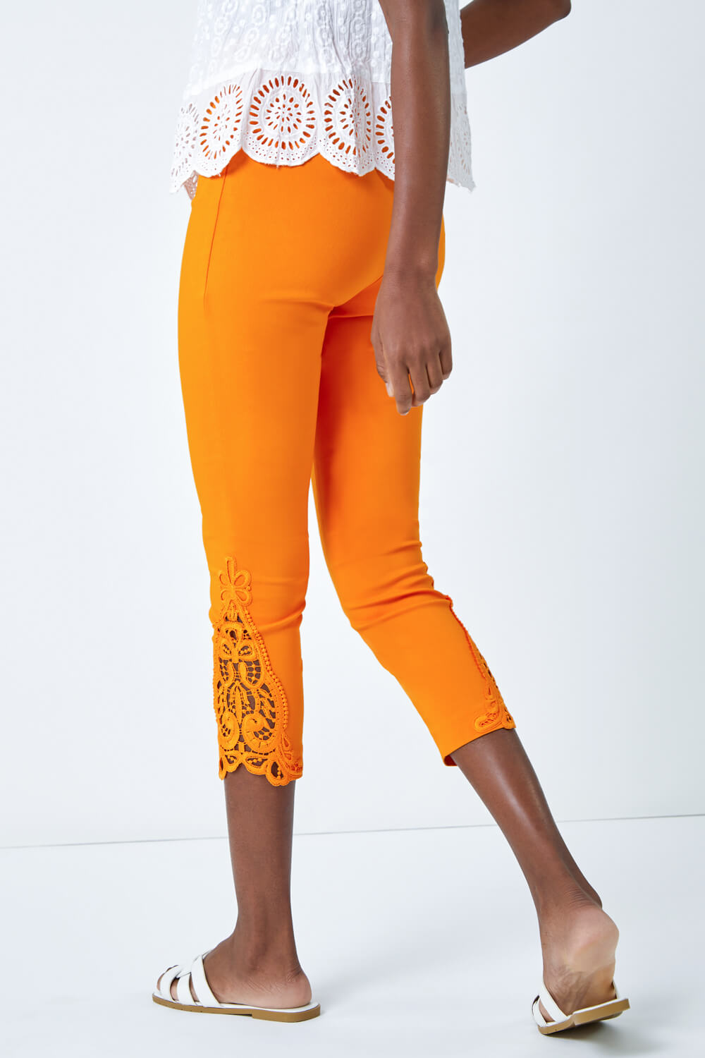 ORANGE Lace Insert Crop Stretch Trousers, Image 3 of 5