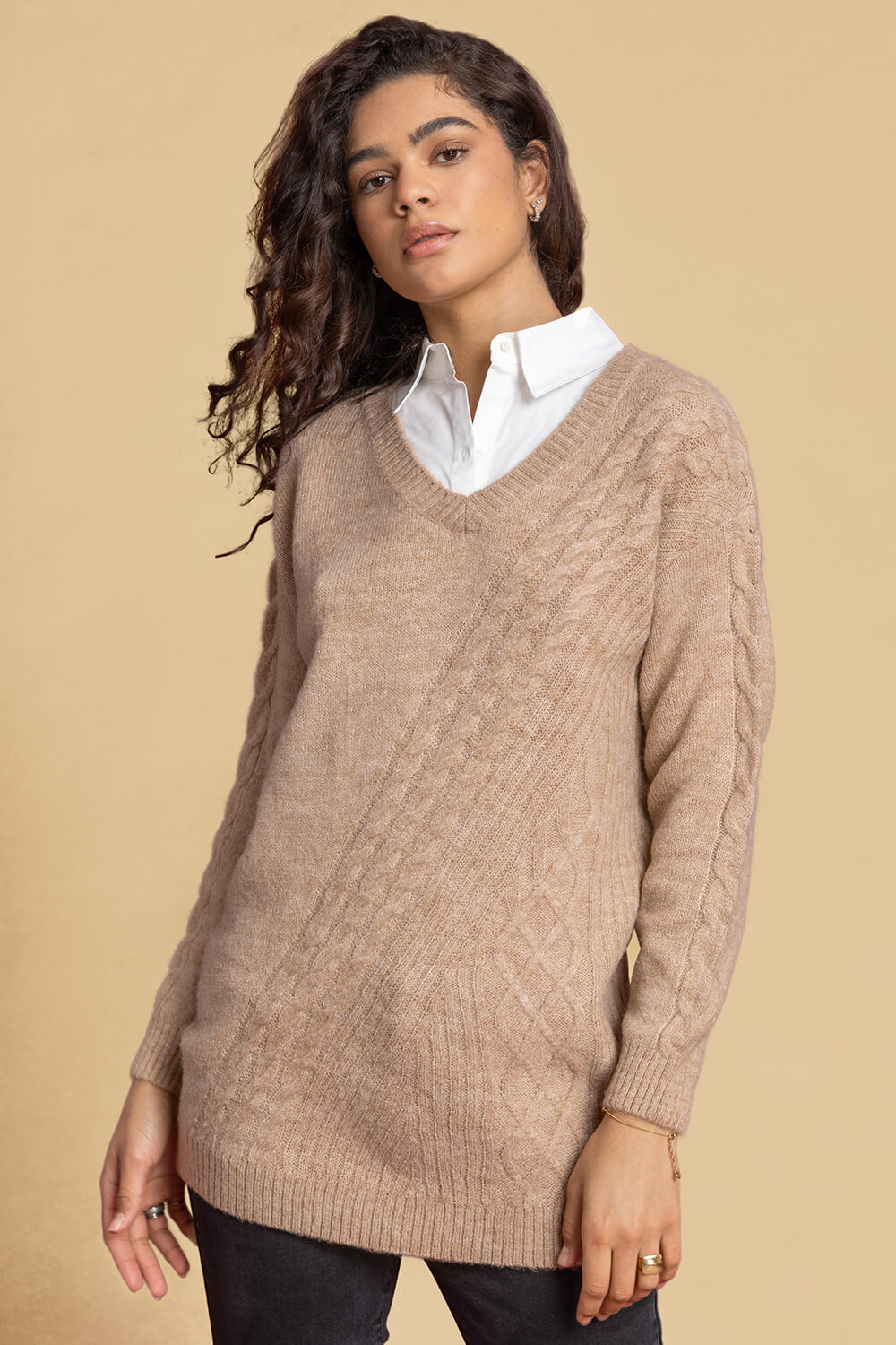 Shirt Collared Cable Knit Jumper